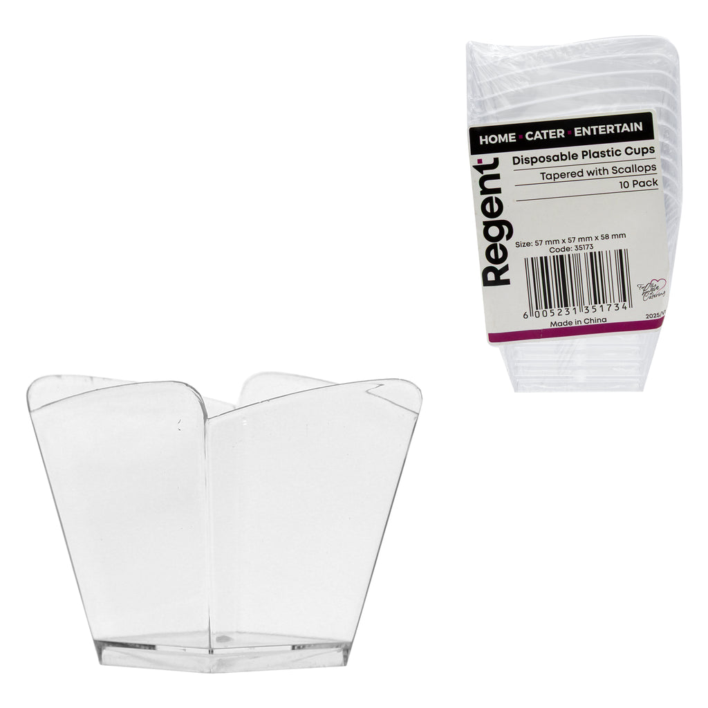 REGENT DISPOSABLE PLASTIC CUPS TAPERED WITH SCALLOPS 10PK, 105ML