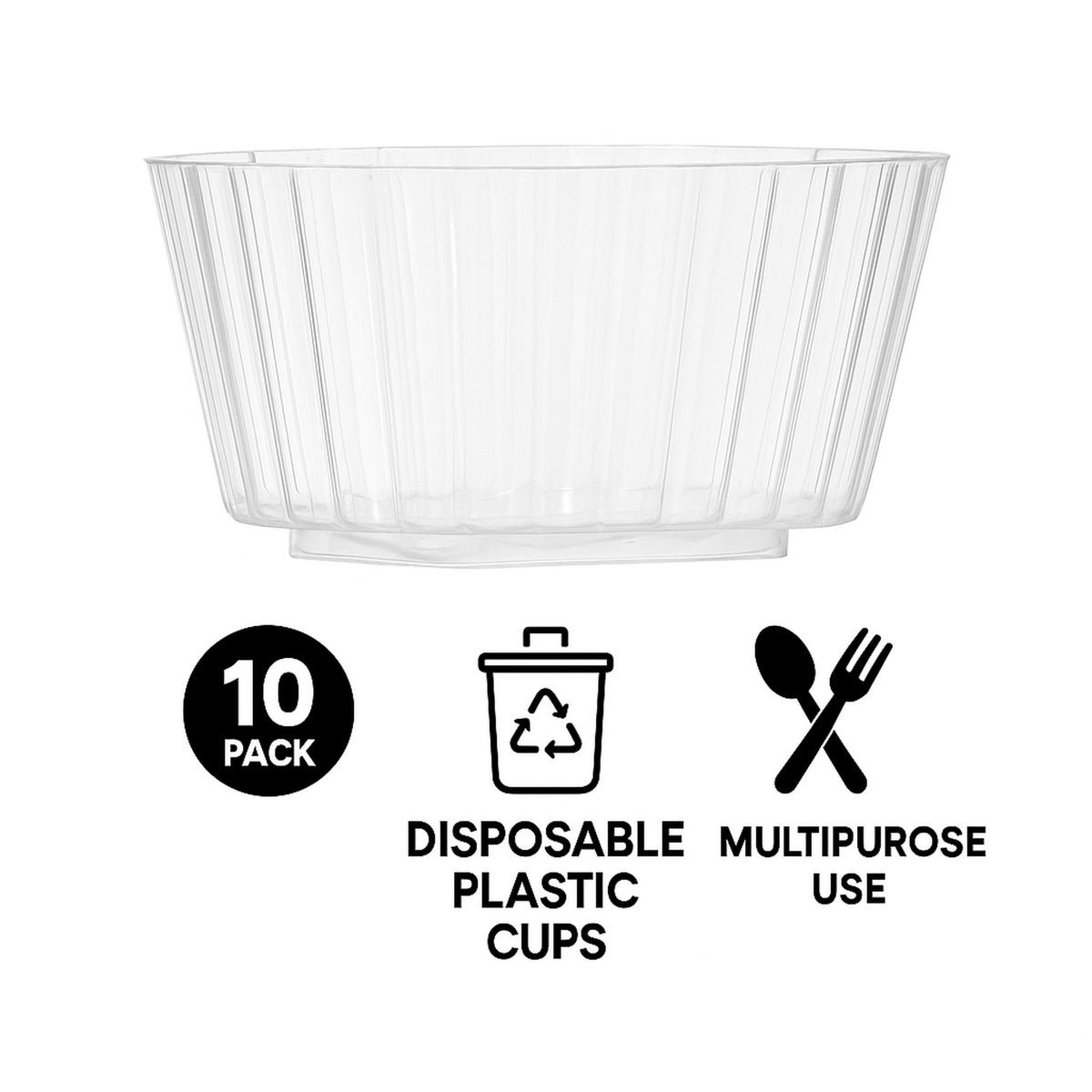 REGENT DISPOSABLE PLASTIC CUPS RECTANGULAR FLUTED 10PK, 150ML