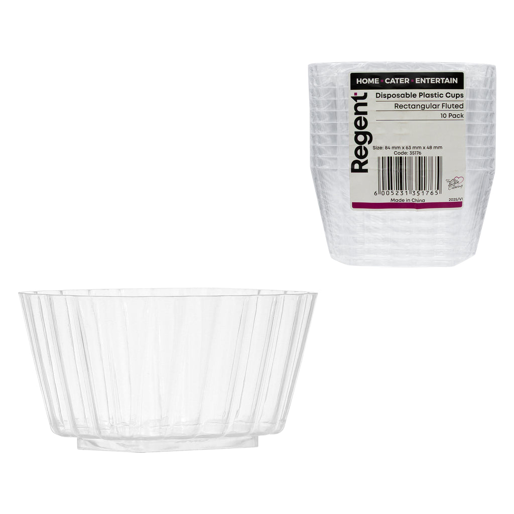REGENT DISPOSABLE PLASTIC CUPS RECTANGULAR FLUTED 10PK, 150ML