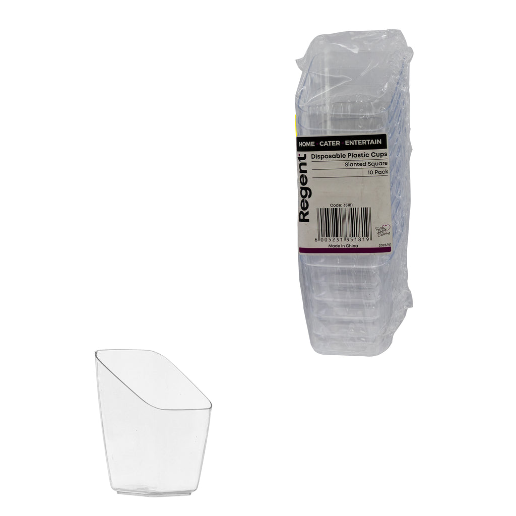 REGENT DISPOSABLE PLASTIC CUPS SQUARE SLANTED 10PK, 85ML