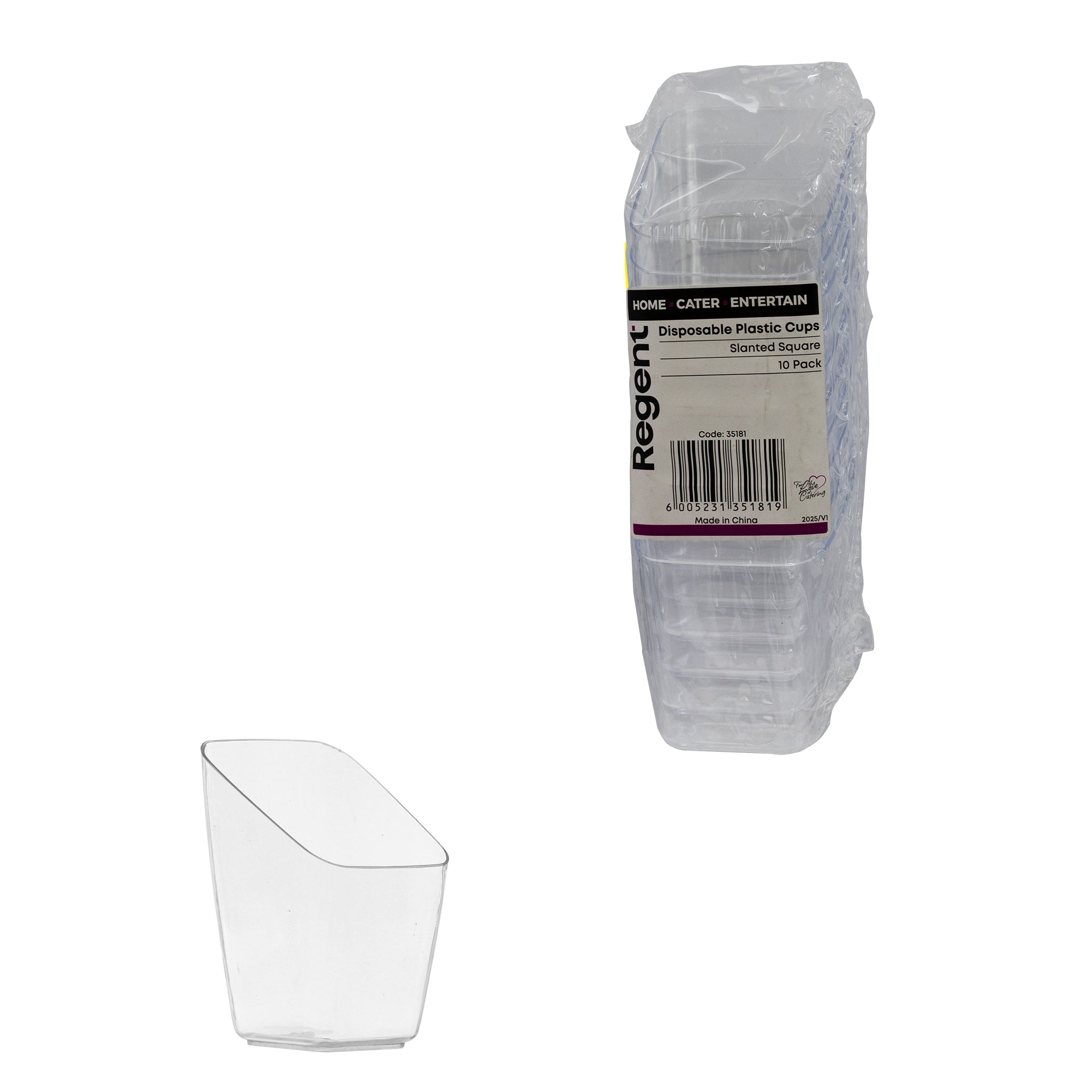 REGENT DISPOSABLE PLASTIC CUPS SQUARE SLANTED 10PK, 85ML