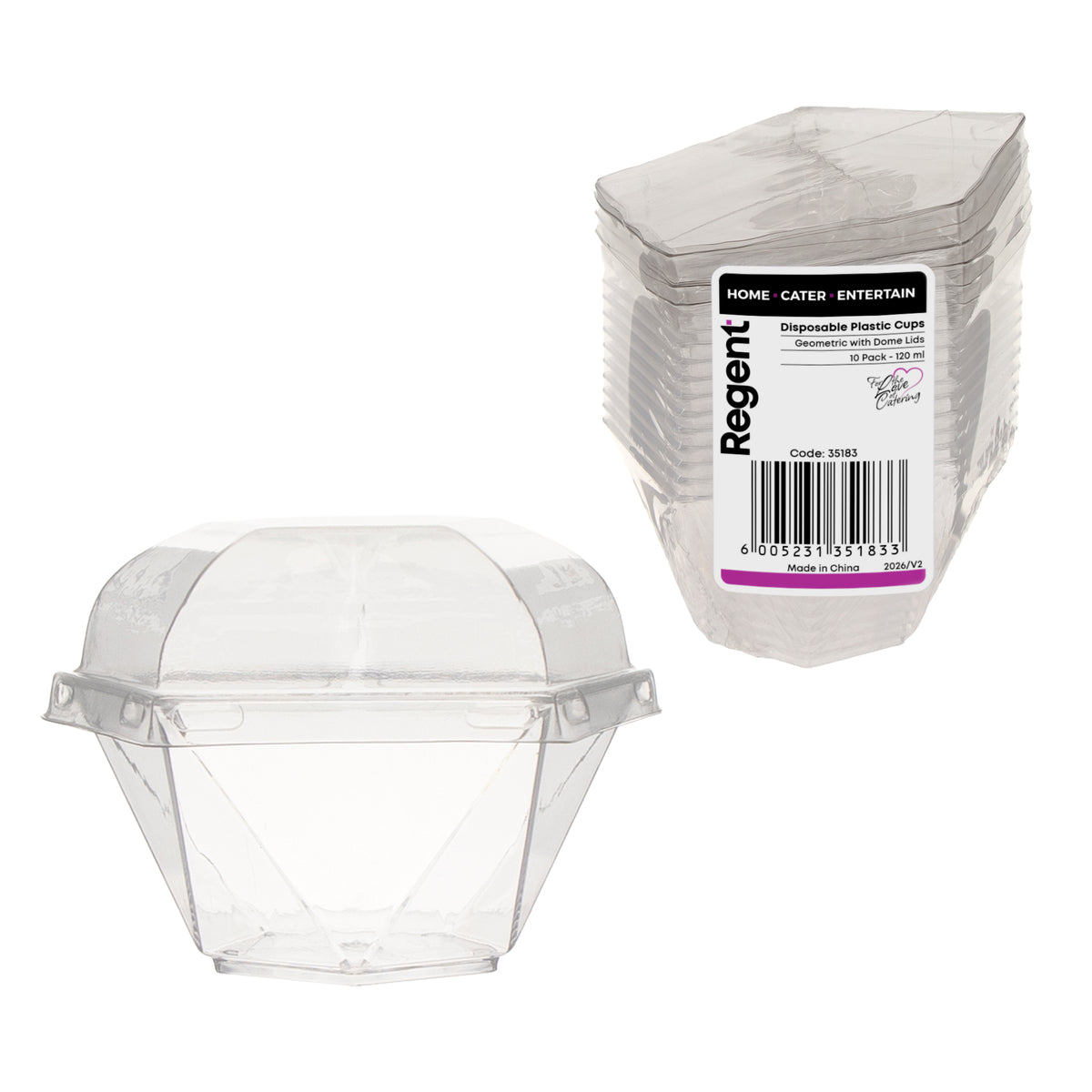 REGENT DISPOSABLE  PLASTIC GEOMETRIC CUPS WITH DOME LIDS 10PK, 120ML