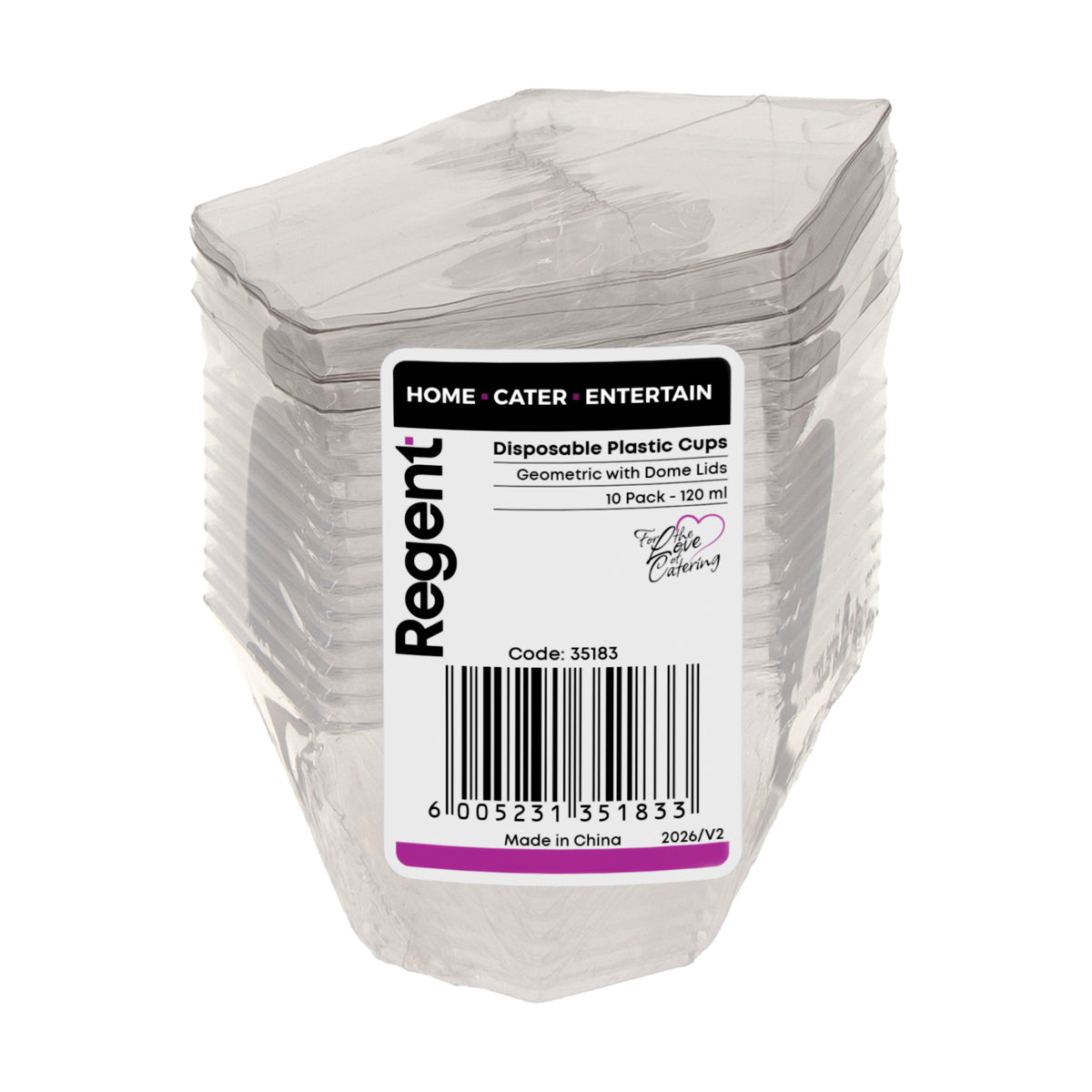 REGENT DISPOSABLE  PLASTIC GEOMETRIC CUPS WITH DOME LIDS 10PK, 120ML