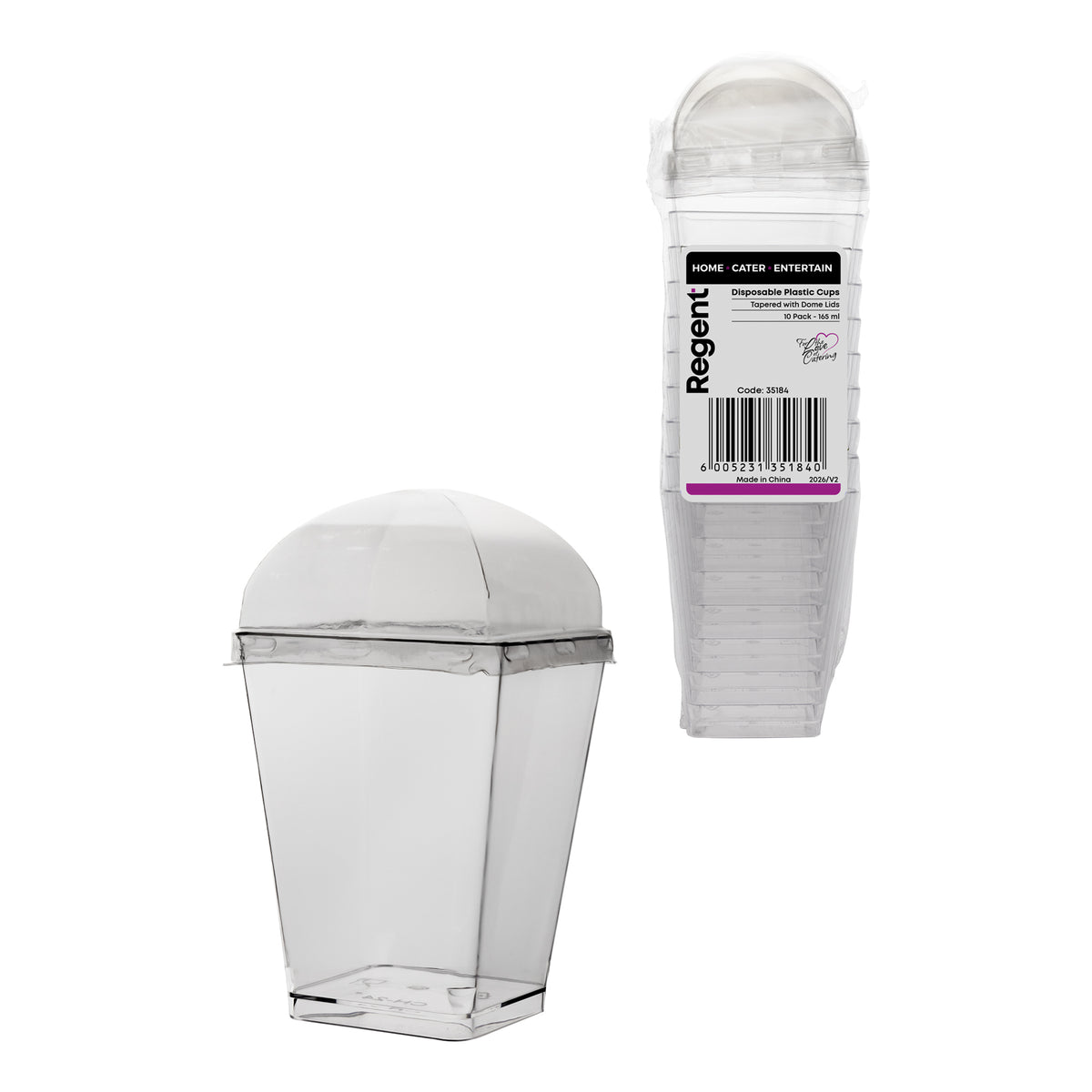 REGENT DISPOSABLE PLASTIC TAPERED CUPS WITH DOME LIDS 10PK, 165ML