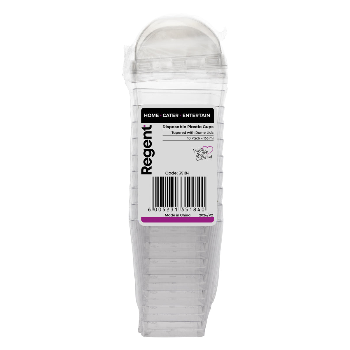 REGENT DISPOSABLE PLASTIC TAPERED CUPS WITH DOME LIDS 10PK, 165ML
