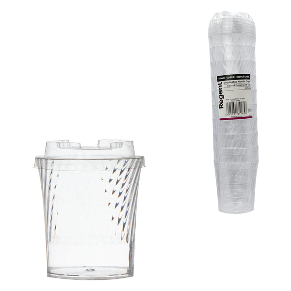 REGENT DISPOSABLE PLASTIC CUPS ROUND FLUTED WITH LIDS 10SETS, 145ML (63MM DIAX80MM)