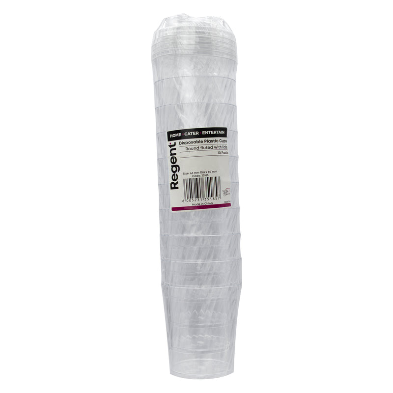 REGENT DISPOSABLE PLASTIC CUPS ROUND FLUTED WITH LIDS 10SETS, 145ML (63MM DIAX80MM)