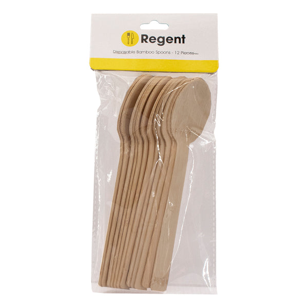 REGENT DISPOSABLE BAMBOO SPOONS 12PCS, (170MM)