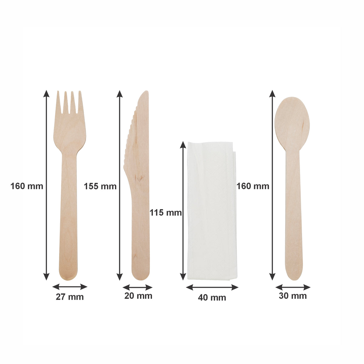 REGENT DISPOSABLE WOODEN KNIFE, FORK, SPOON & NAPKIN (4PCS) 10PK