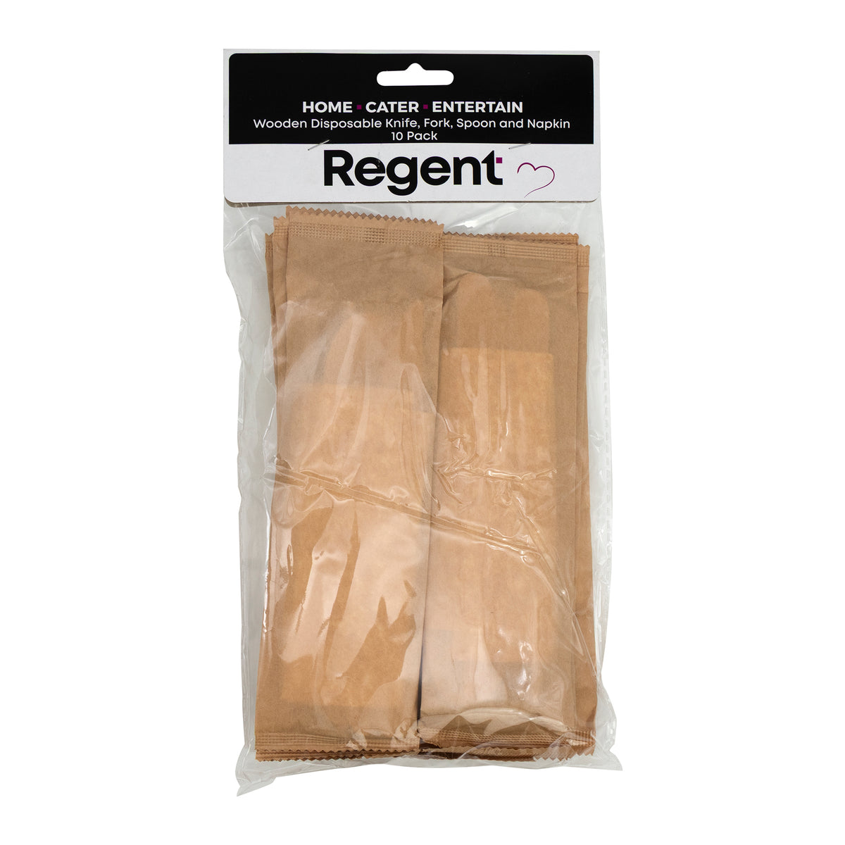 REGENT DISPOSABLE WOODEN KNIFE, FORK, SPOON & NAPKIN (4PCS) 10PK