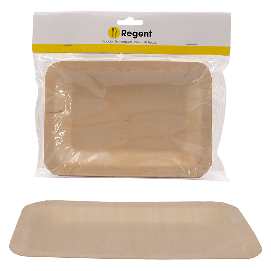 REGENT DISPOSABLE WOODEN RECTANGULAR PLATES 10PK, 190MM