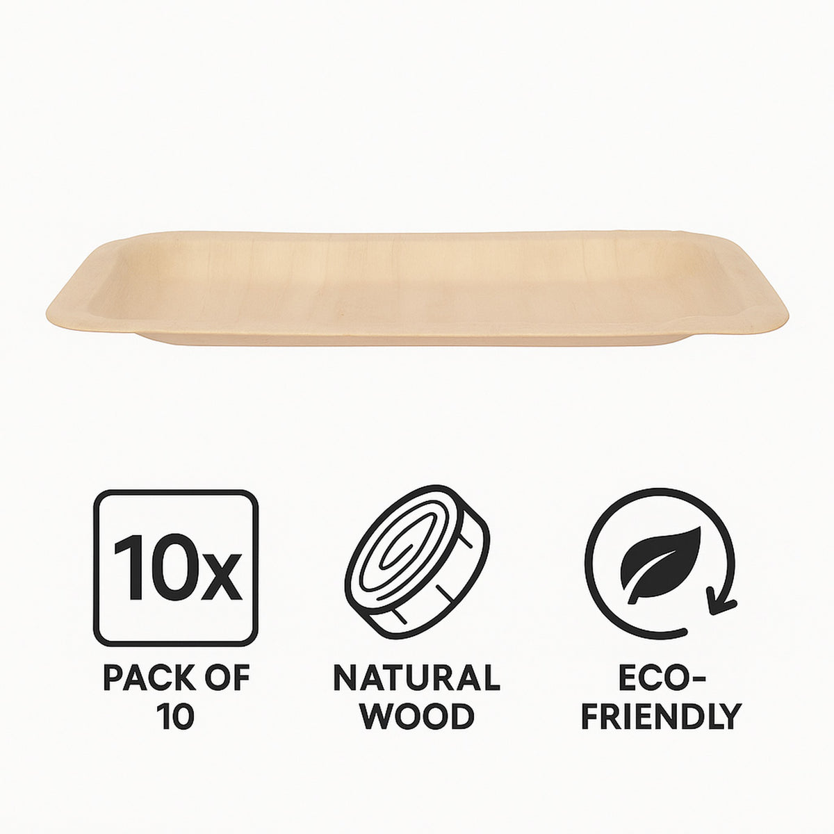 REGENT DISPOSABLE WOODEN RECTANGULAR PLATES 10PK, 190MM