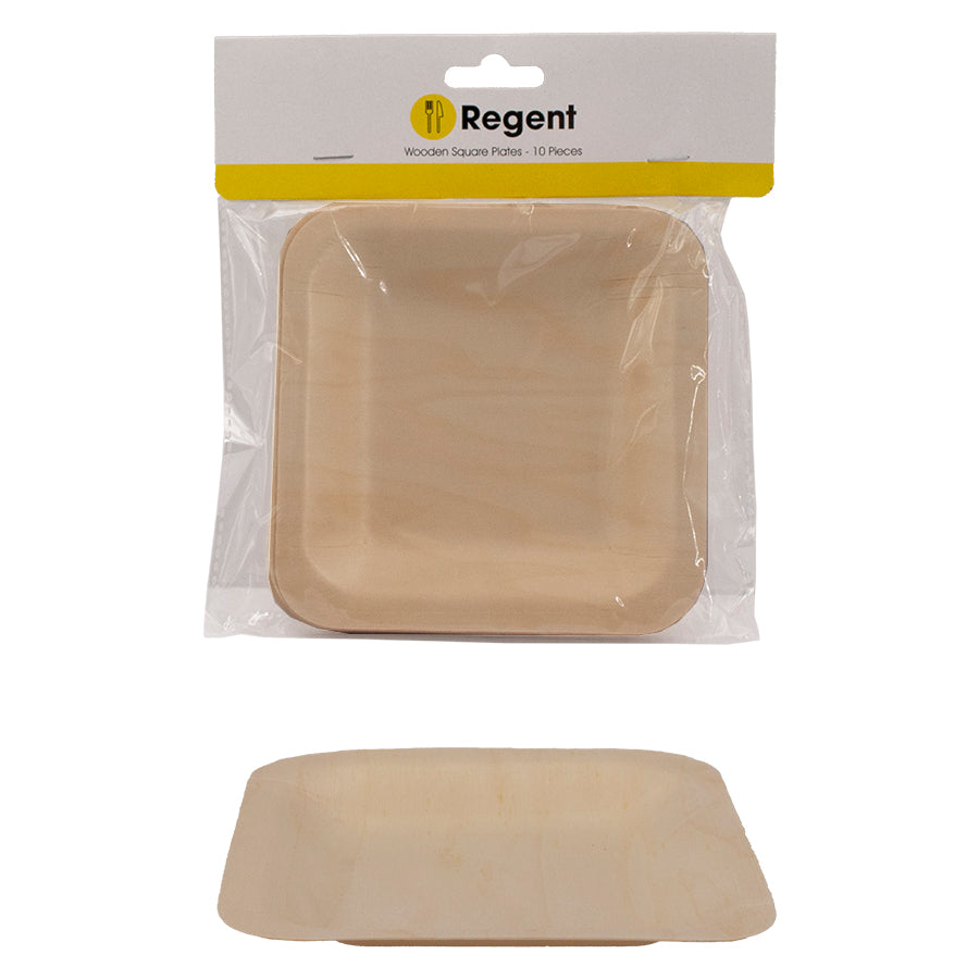 REGENT DISPOSABLE WOODEN SQUARE PLATES 10PK, 126X126MM