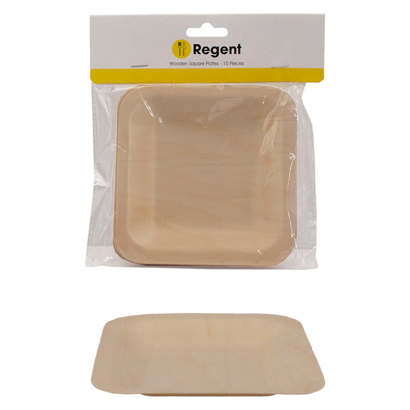 REGENT DISPOSABLE WOODEN SQUARE PLATES 10PCS, (126X126X15MM)