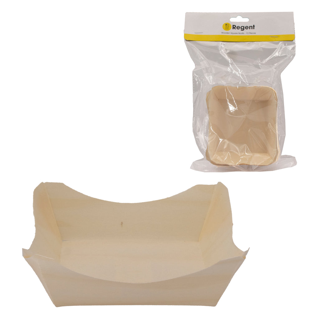REGENT DISPOSABLE WOODEN SMALL SQUARE BOATS 10PK, 110X95MM