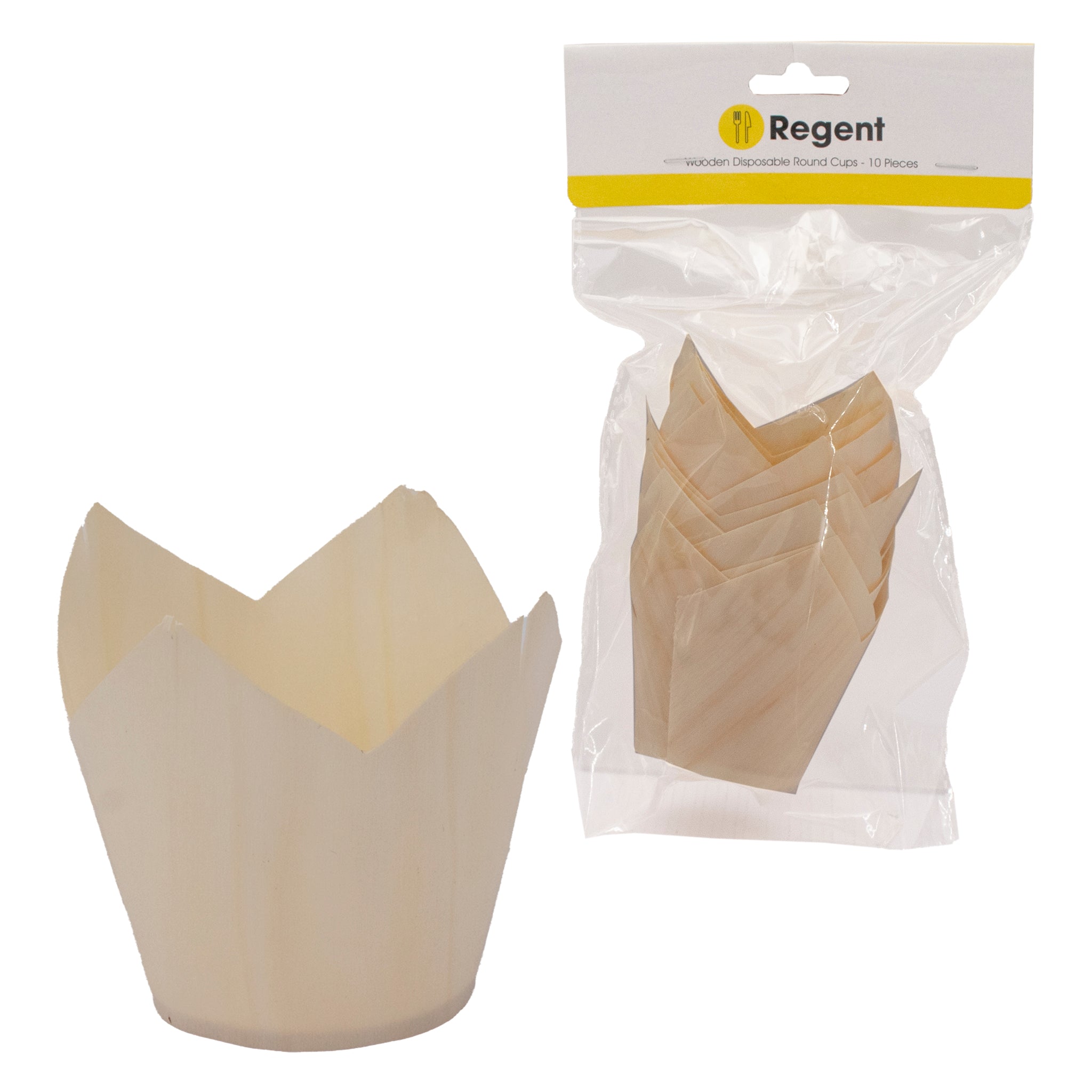 REGENT DISPOSABLE WOODEN ROUND CUPS 10PK, 70X70MM DIA