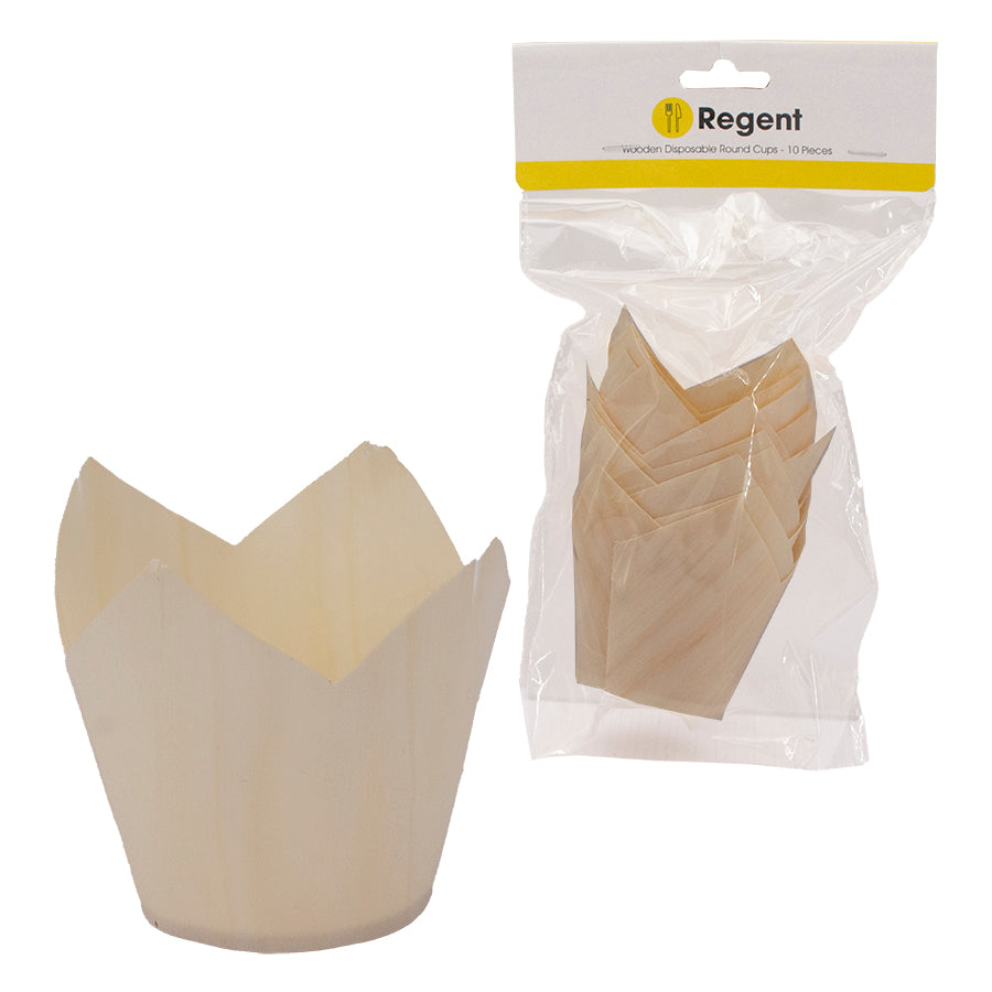 REGENT DISPOSABLE WOODEN ROUND CUPS 10PC , (70X70MM DIA)