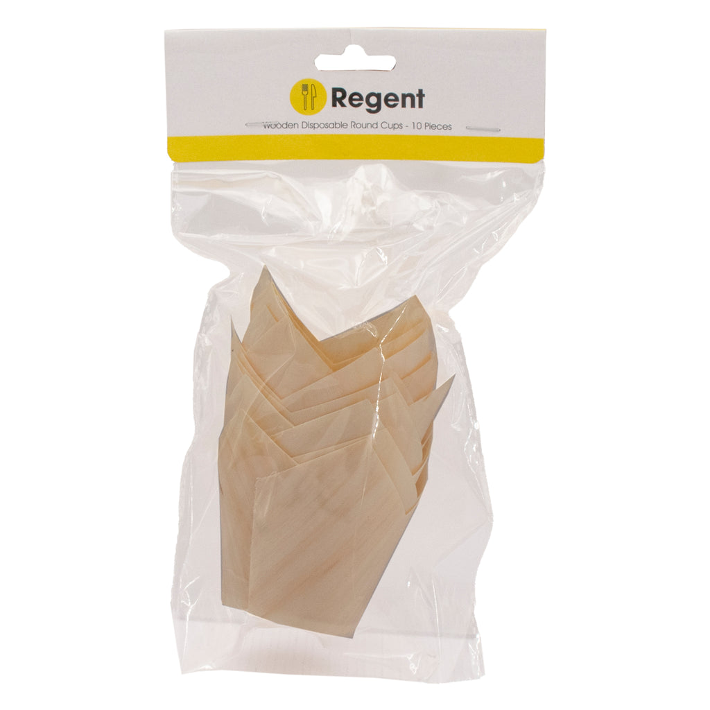 REGENT DISPOSABLE WOODEN ROUND CUPS 10PK, 70X70MM DIA
