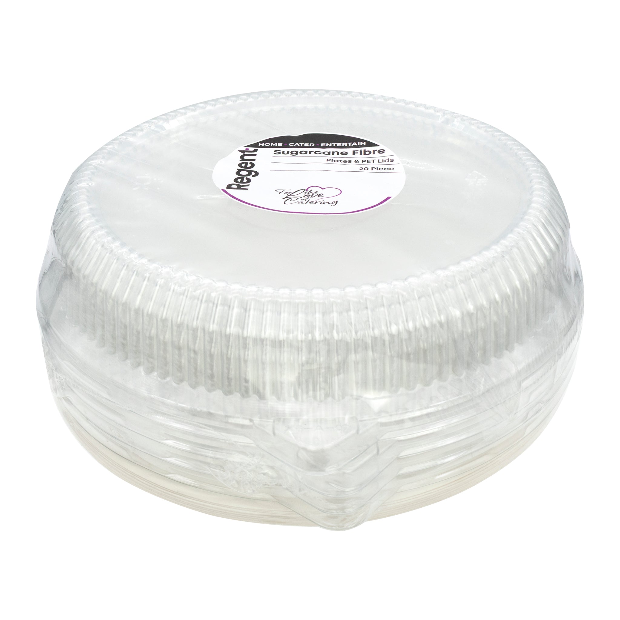 REGENT SUGARCANE FIBRE PLATES & PET LIDS 20PCS, 230MM