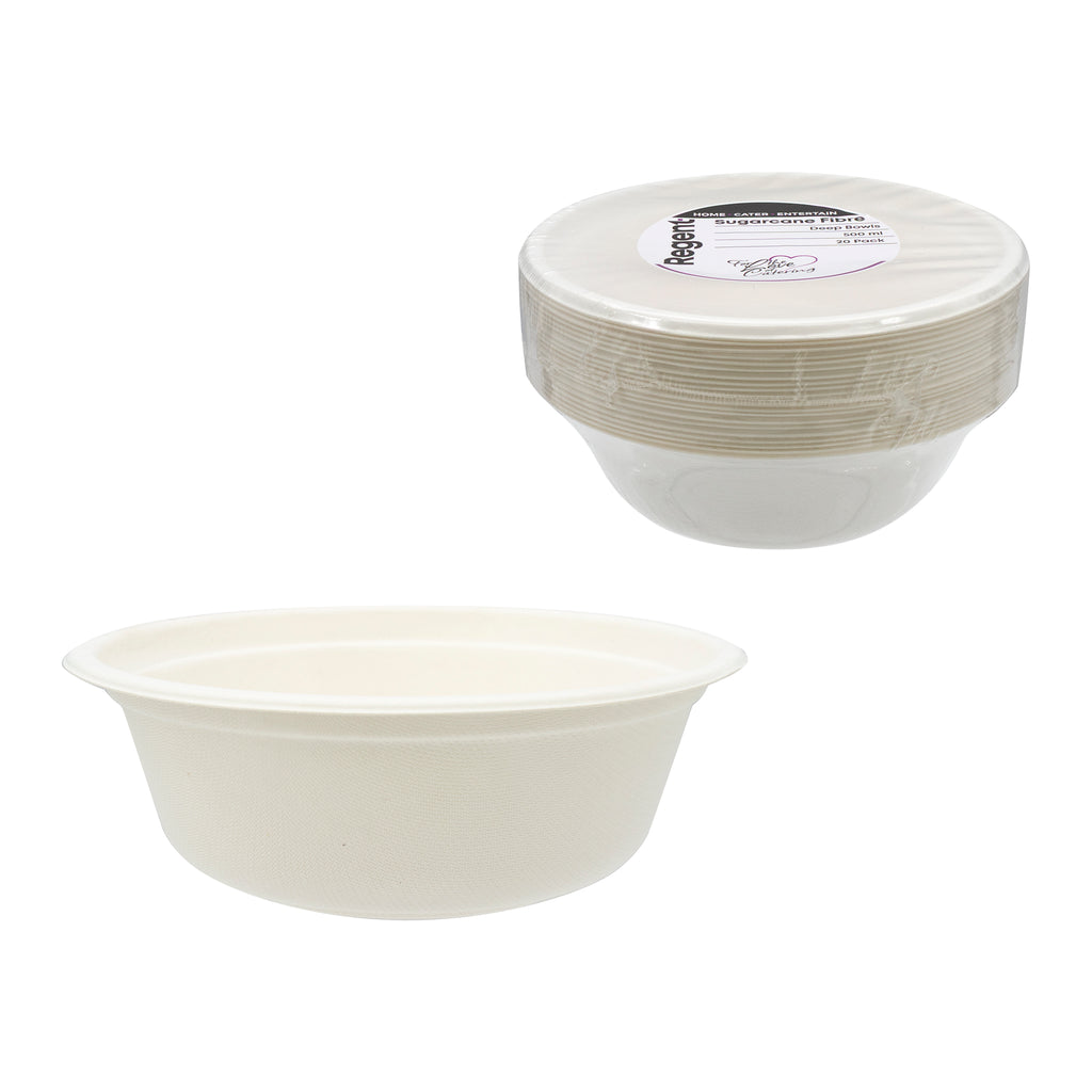 REGENT SUGARCANE FIBRE DEEP BOWLS 20PK, 500ML
