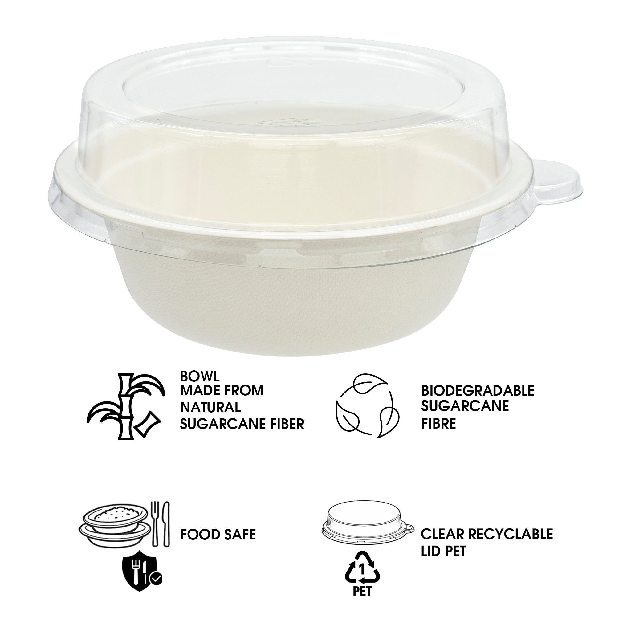 REGENT SUGARCANE FIBRE BOWLS & PET LIDS 350ML, 20PCS