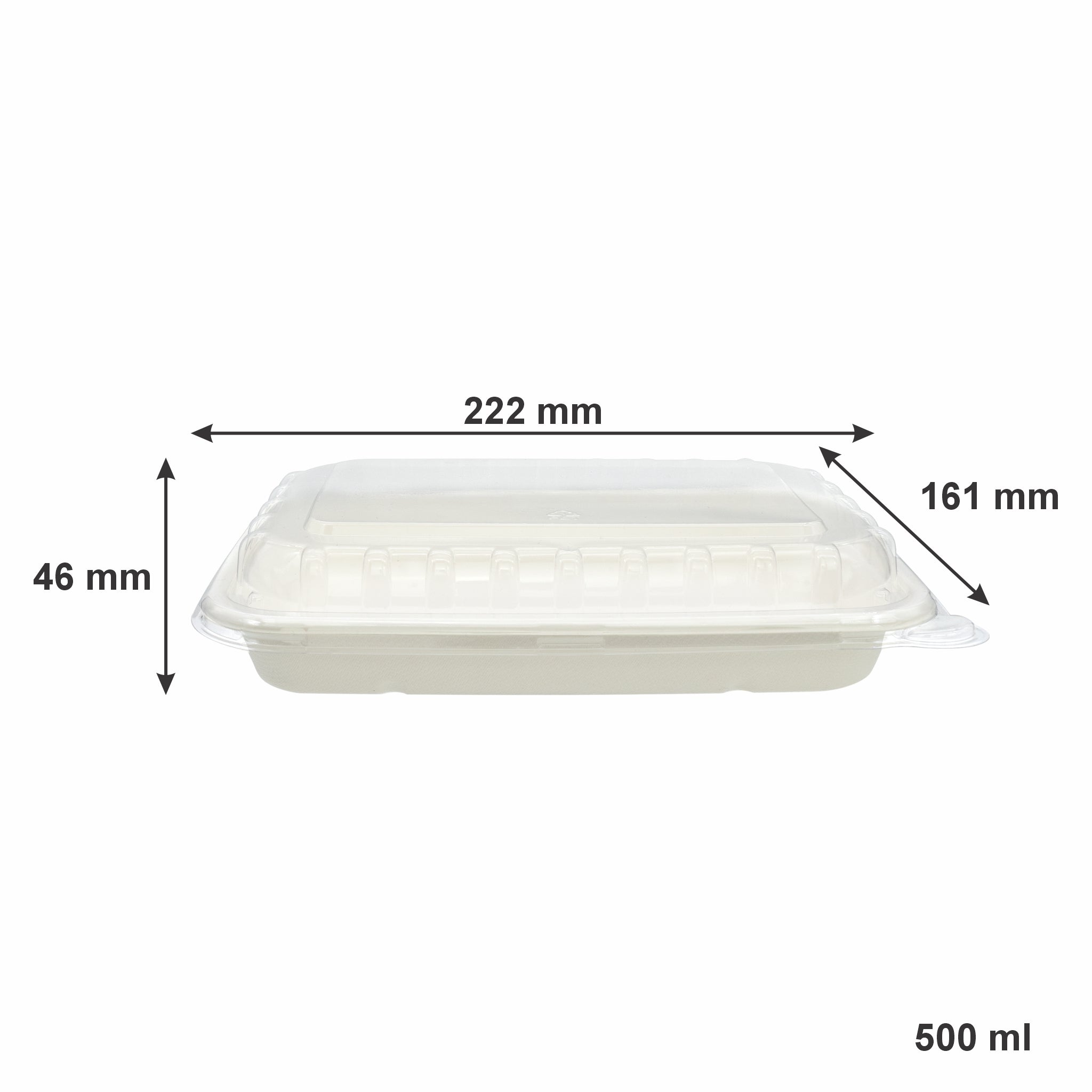 REGENT SUGARCANE FIBRE RECTANGULAR CONTAINER 500ML & PET LIDS, 20 PCS