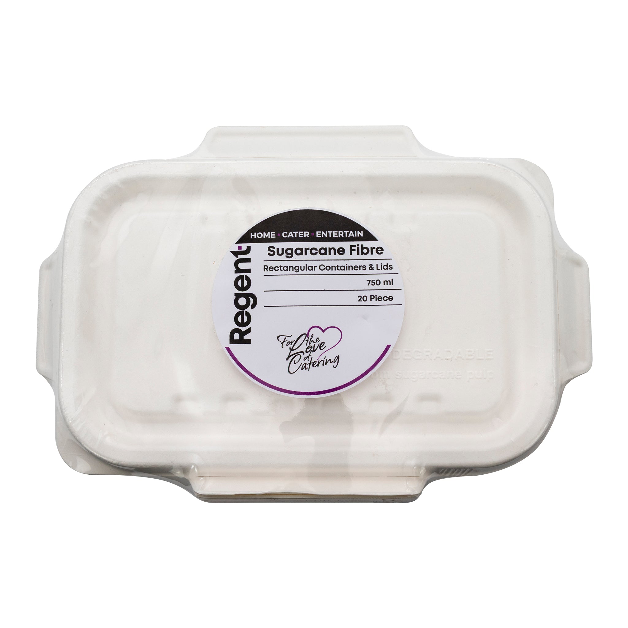 REGENT SUGARCANE FIBRE RECTANGULAR CONTAINER 750ML & LIDS, 20 PCS