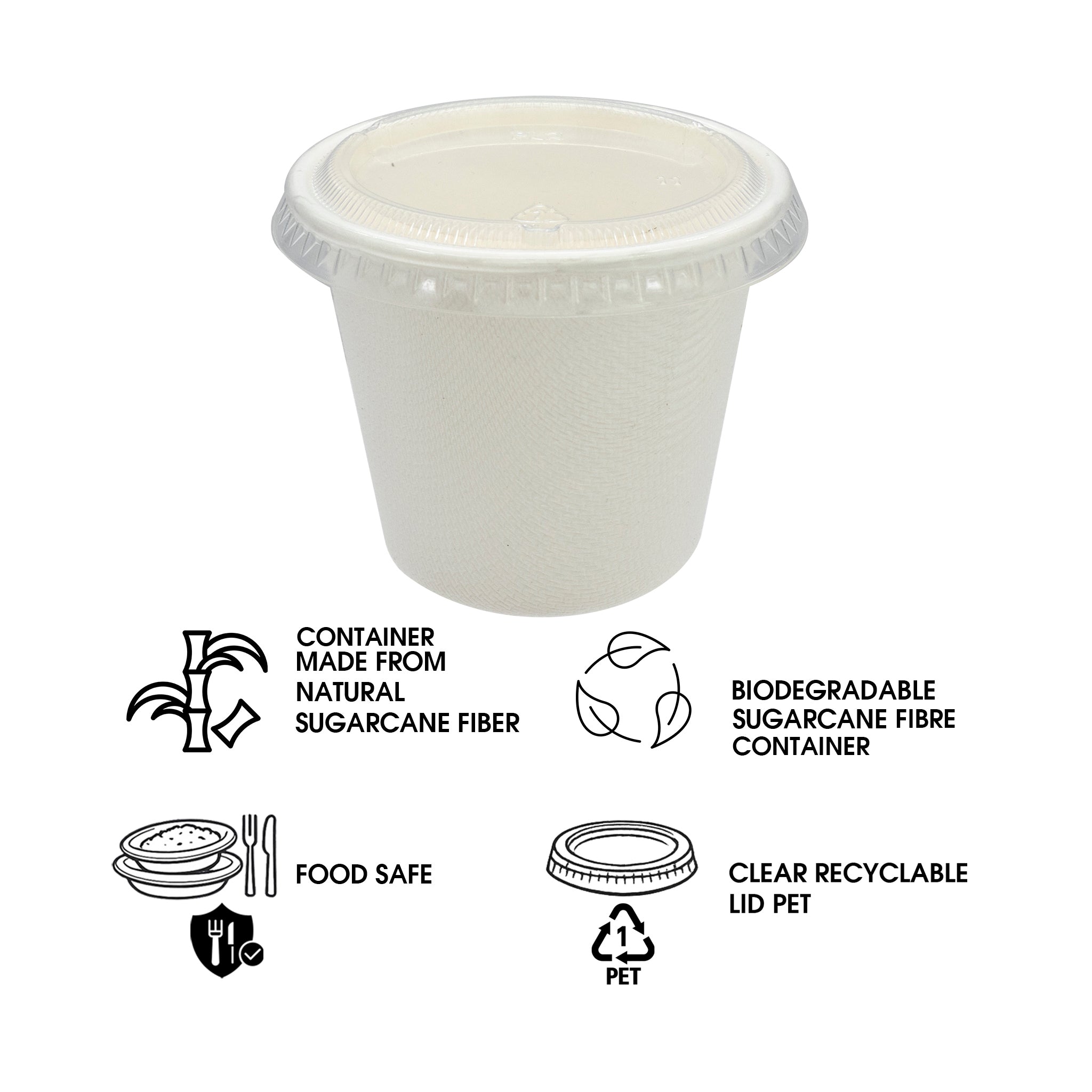 REGENT SUGARCANE FIBRE SAUCE CONTAINER 60ML & PET LIDS, 40 PCS