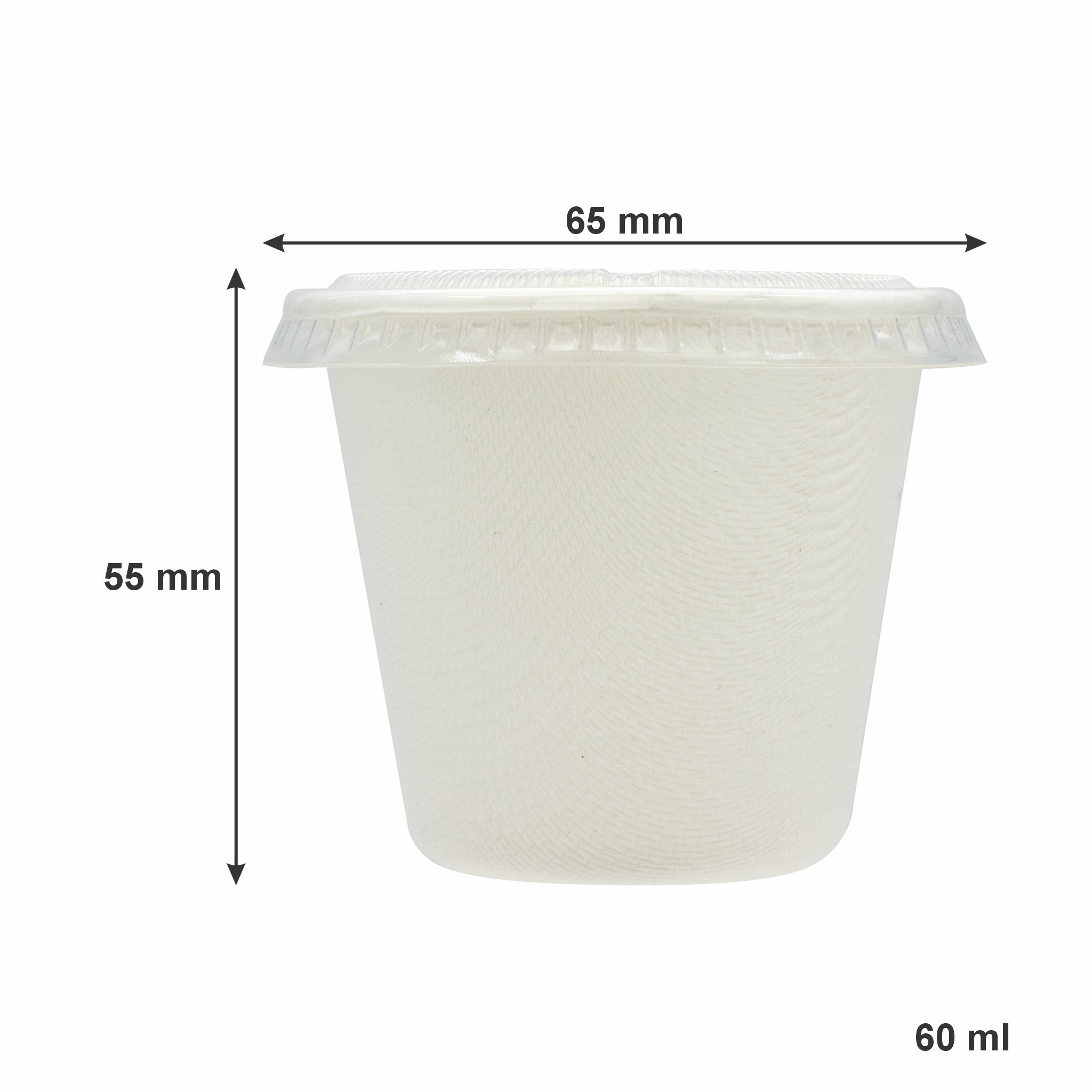 REGENT SUGARCANE FIBRE SAUCE CONTAINER 60ML & PET LIDS, 40 PCS
