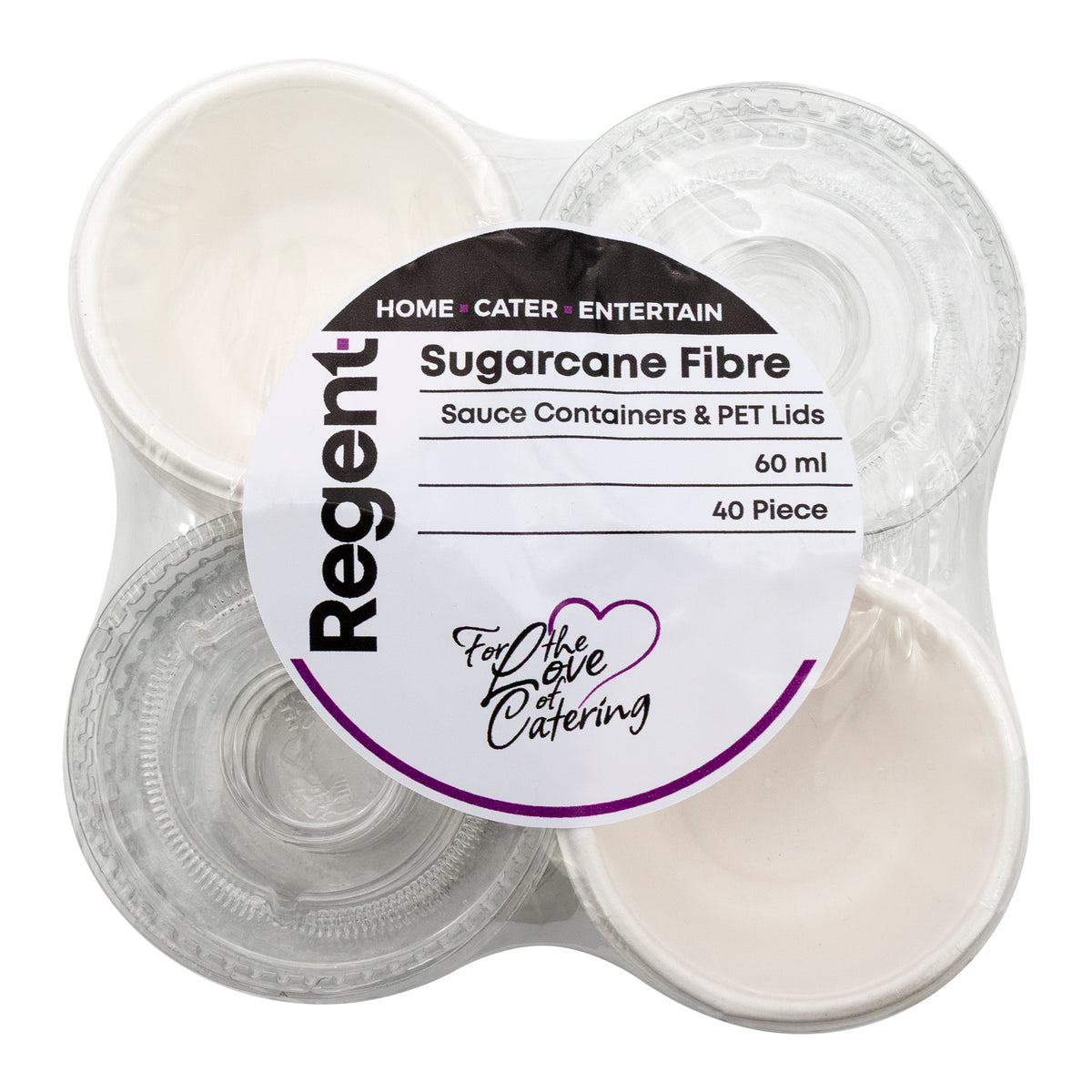 REGENT SUGARCANE FIBER SAUCE CONTAINERS 60ML & PET LIDS, 20 SETS