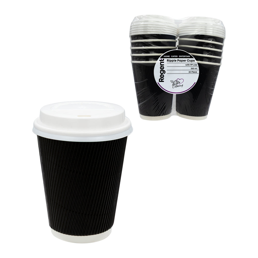 REGENT RIPPLE PAPER CUP BLACK, 350ML & LID 20 PCS