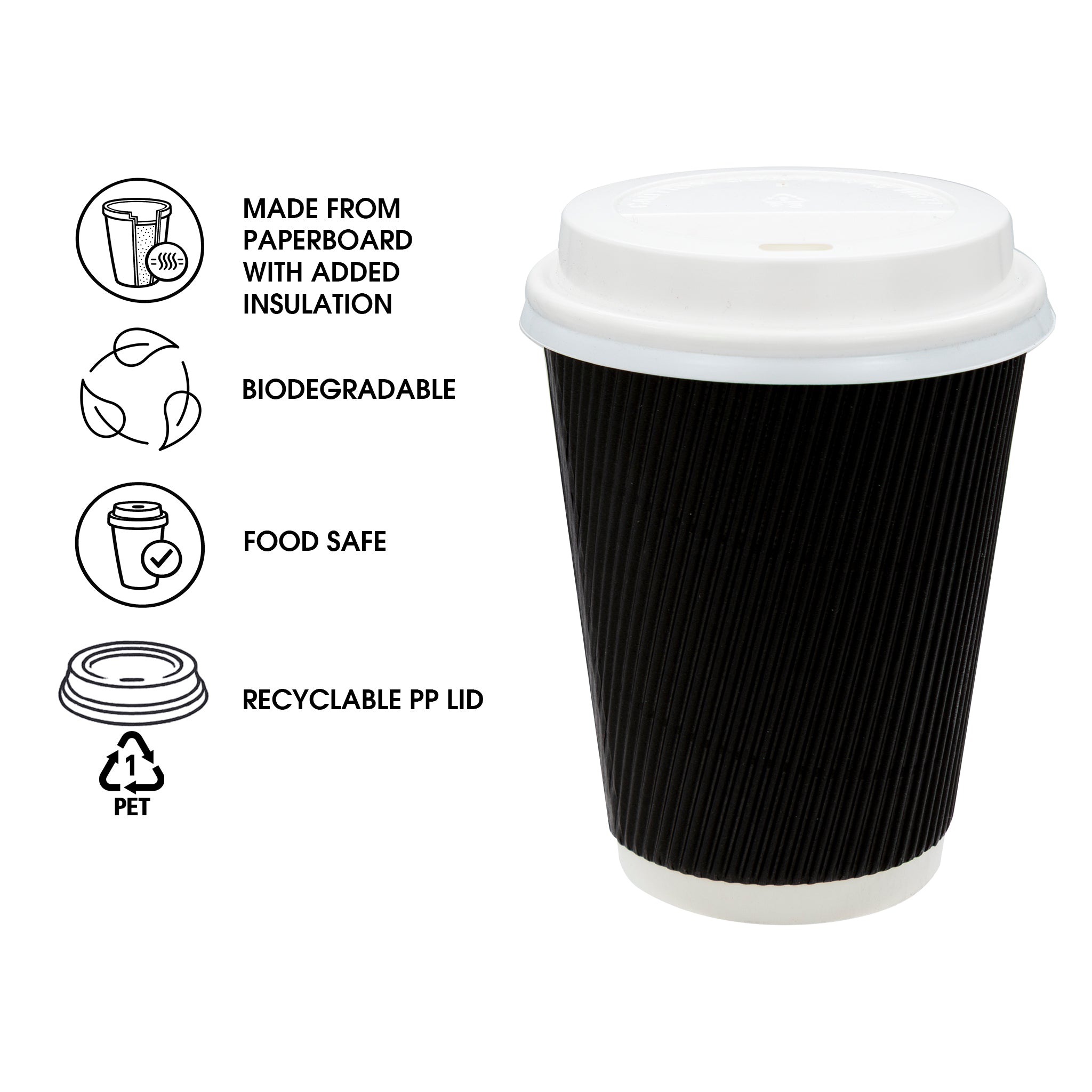REGENT RIPPLE PAPER CUP BLACK, 350ML & LID 20 PCS
