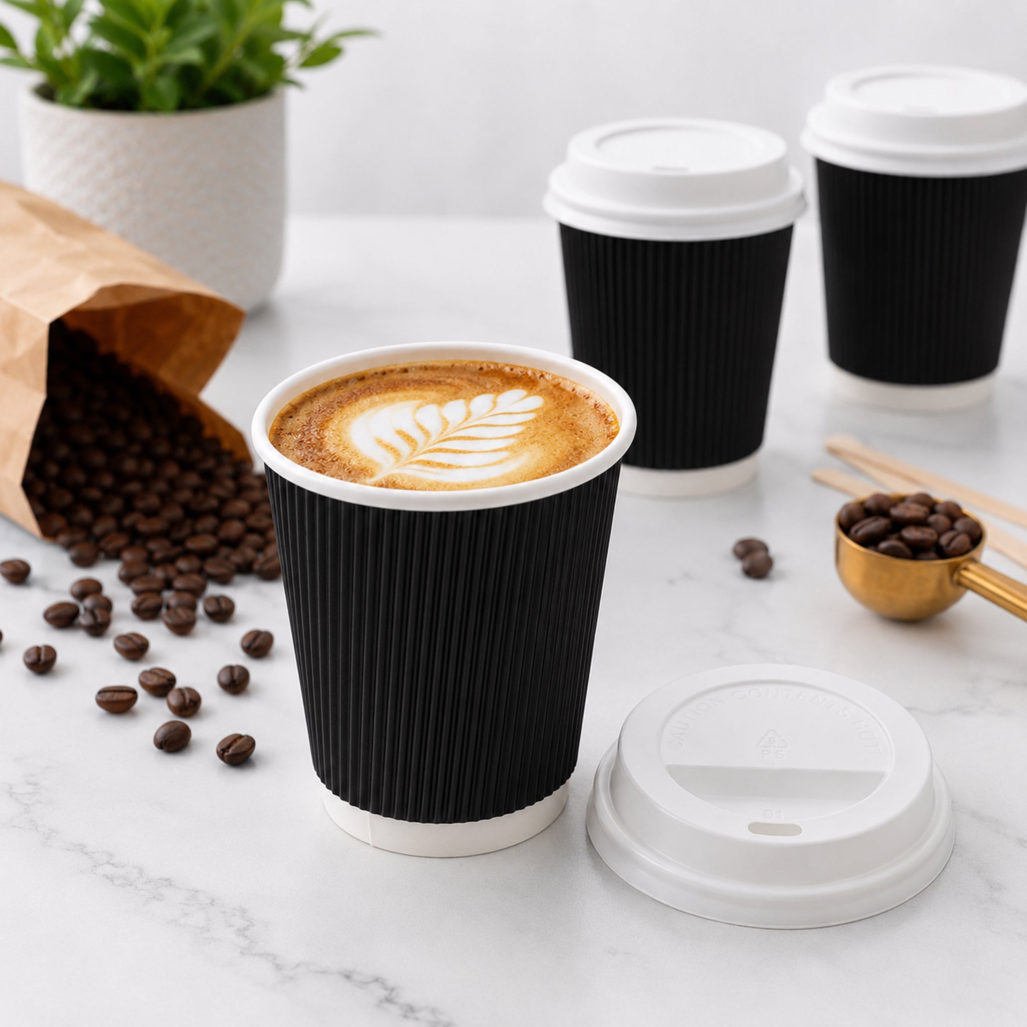 REGENT RIPPLE PAPER CUP BLACK, 350ML & LID 20 PCS