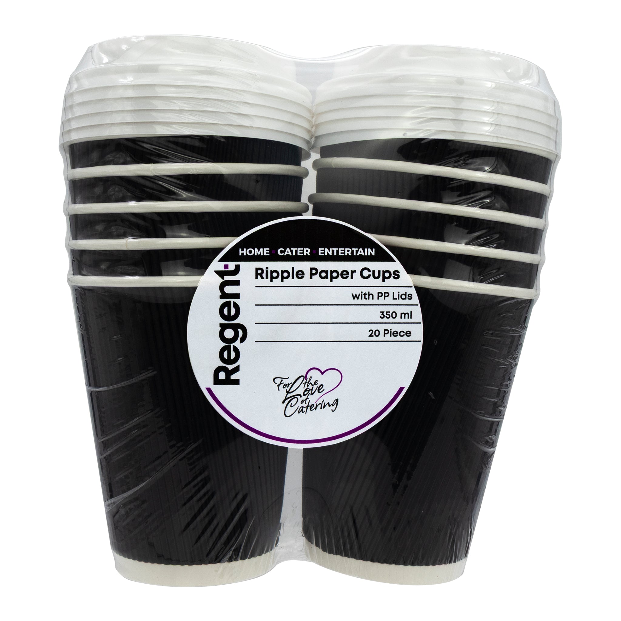 REGENT RIPPLE PAPER CUP BLACK, 350ML & LID 20 PCS
