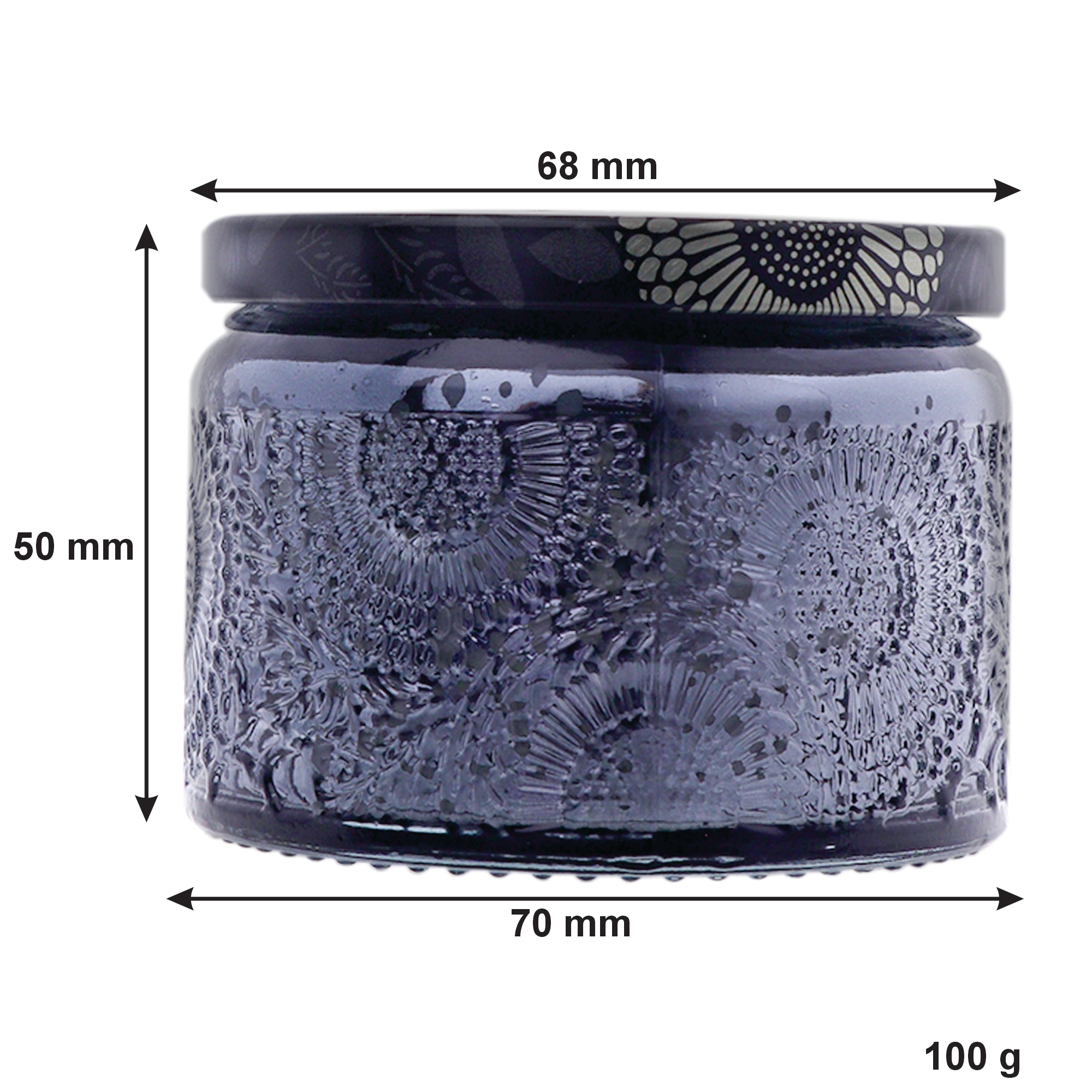 REGENT SCENTED CANDLES VANILLA IN EMBOSSED GLASS JARS, ASST. COLOURS, 100G