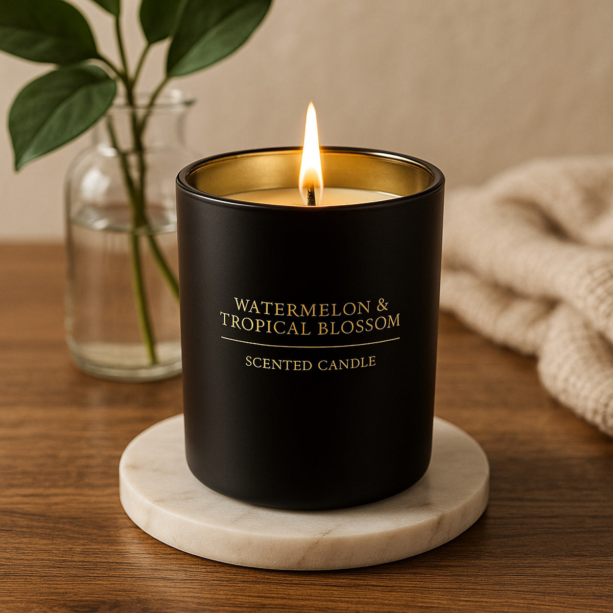 REGENT SCENTED CANDLE BLACK JAR LARGE, WATERMELON & TROPICAL BLOSSOM 210G