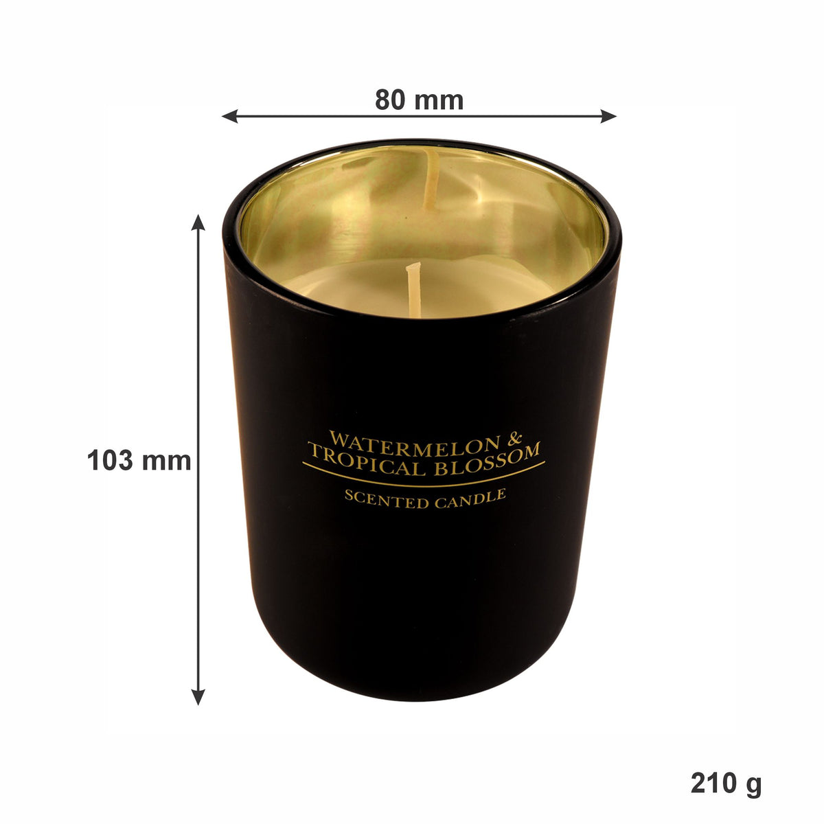 REGENT SCENTED CANDLE BLACK JAR LARGE, WATERMELON & TROPICAL BLOSSOM 210G