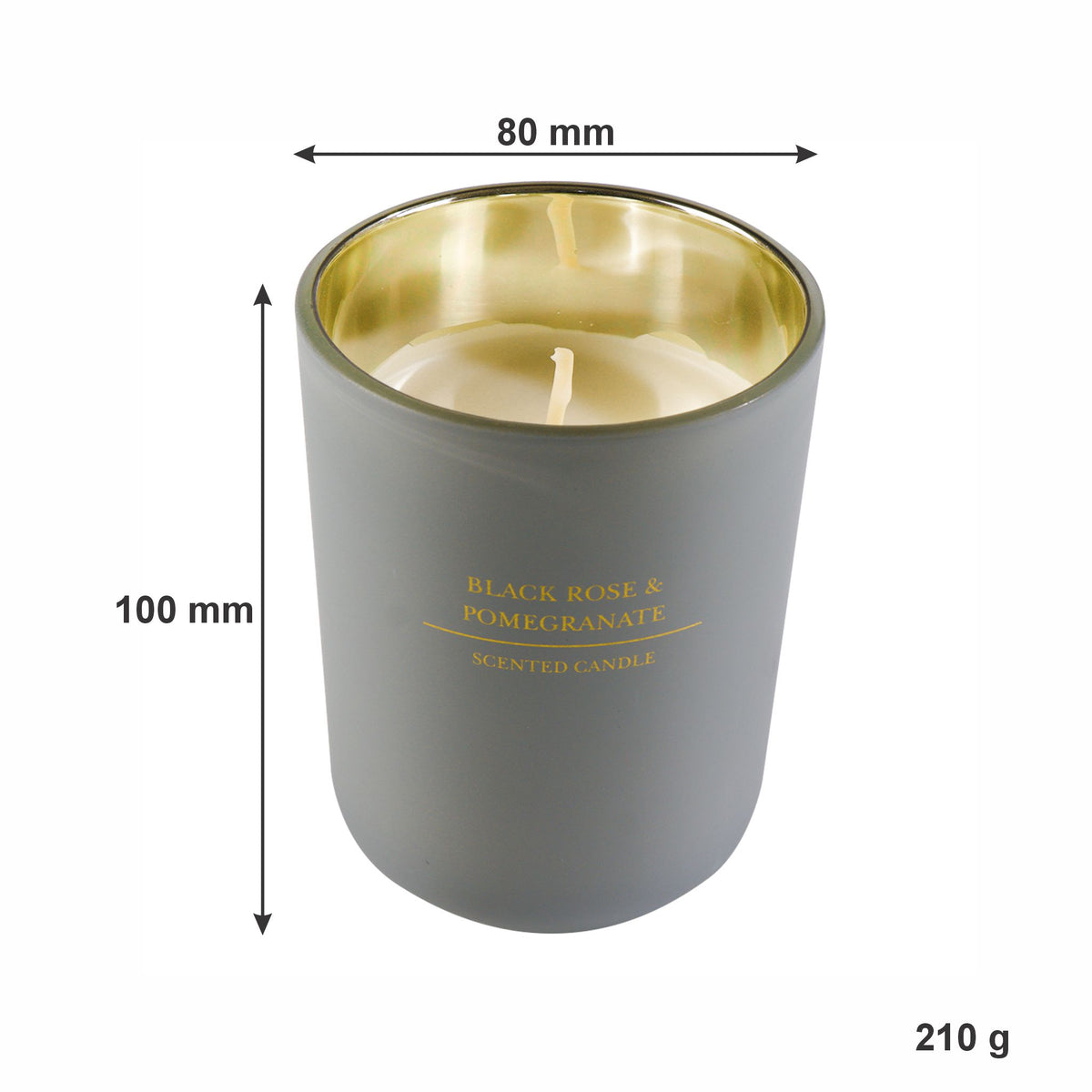 REGENT SCENTED CANDLE GREY JAR LARGE, BLACK ROSE & POMEGRANATE 210G