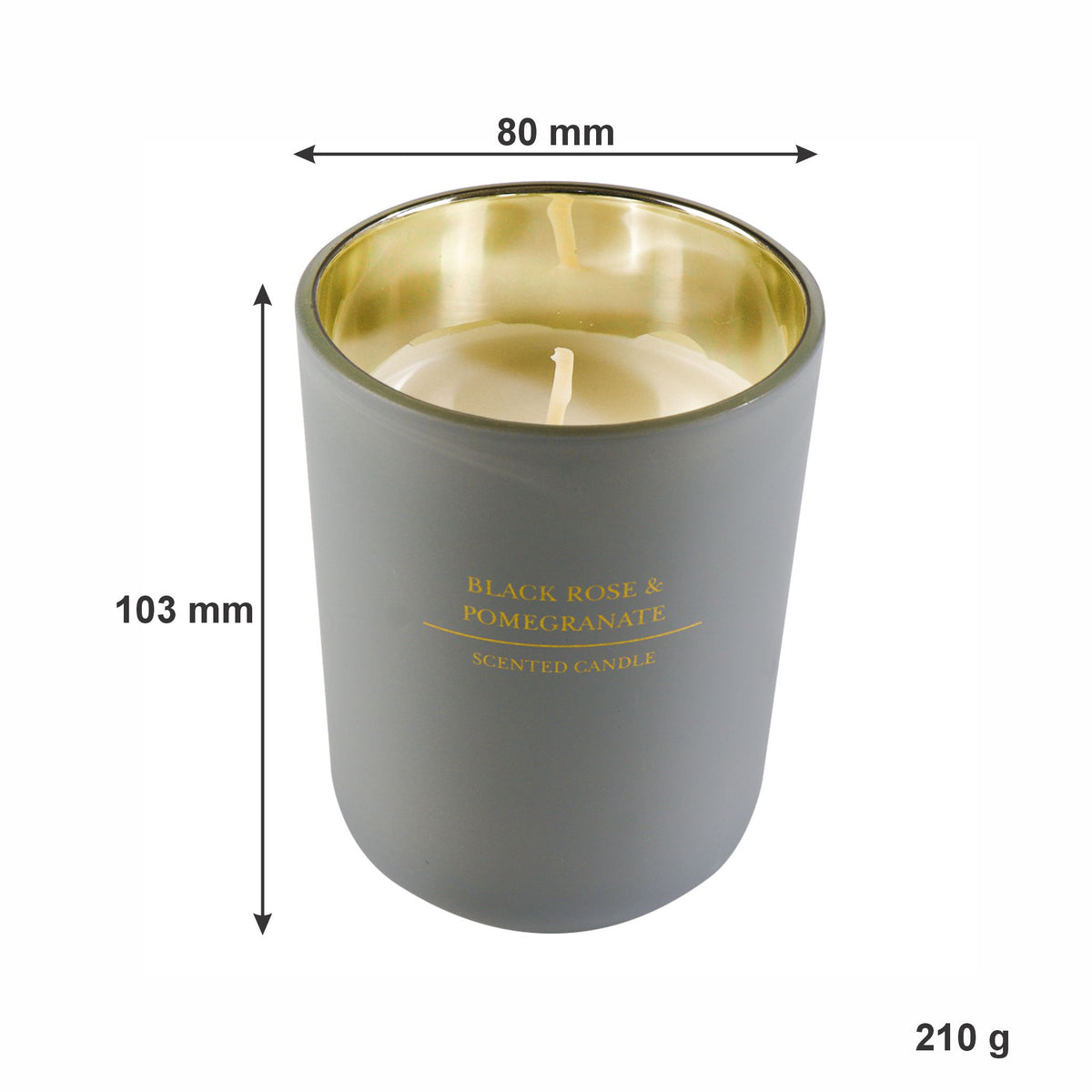 REGENT SCENTED CANDLE GREY JAR LARGE, BLACK ROSE & POMEGRANATE 210G