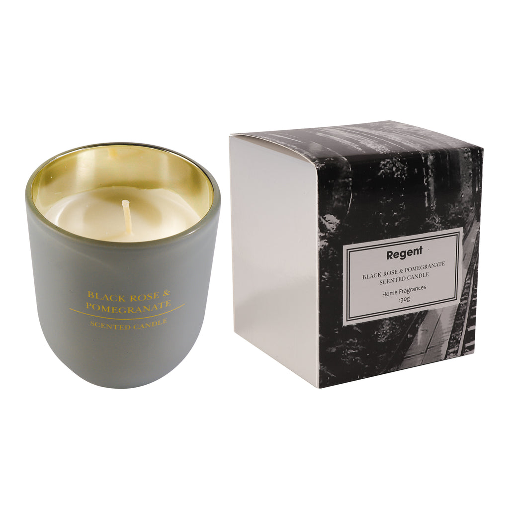 REGENT SCENTED CANDLE GREY JAR SMALL, BLACK ROSE & POMEGRANATE 130GR