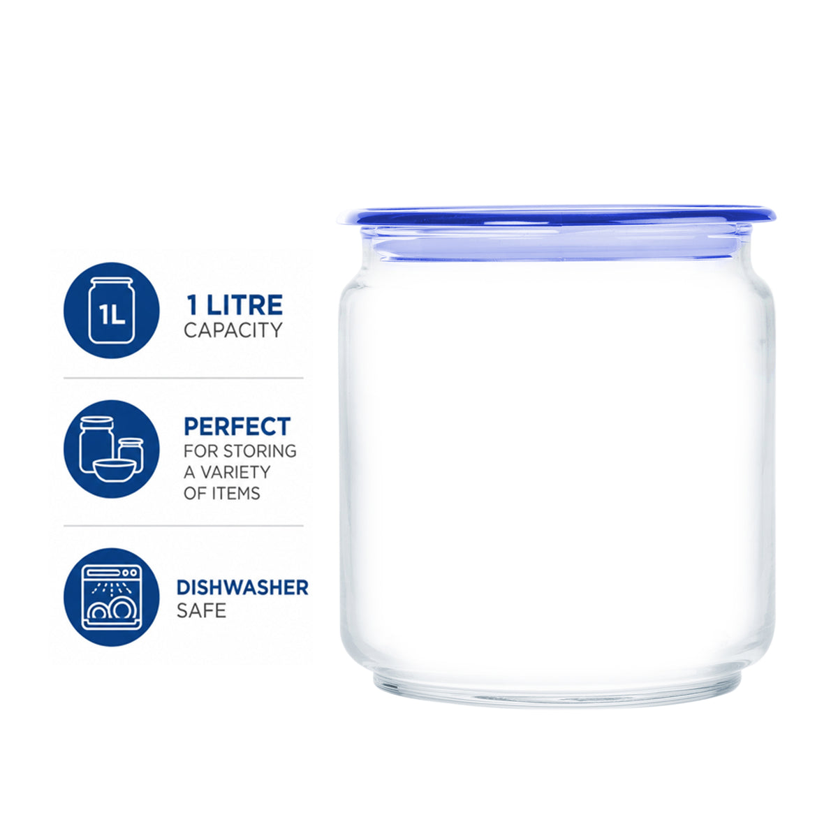 LUMINARC FLAT LID JAR BLUE, 750ML