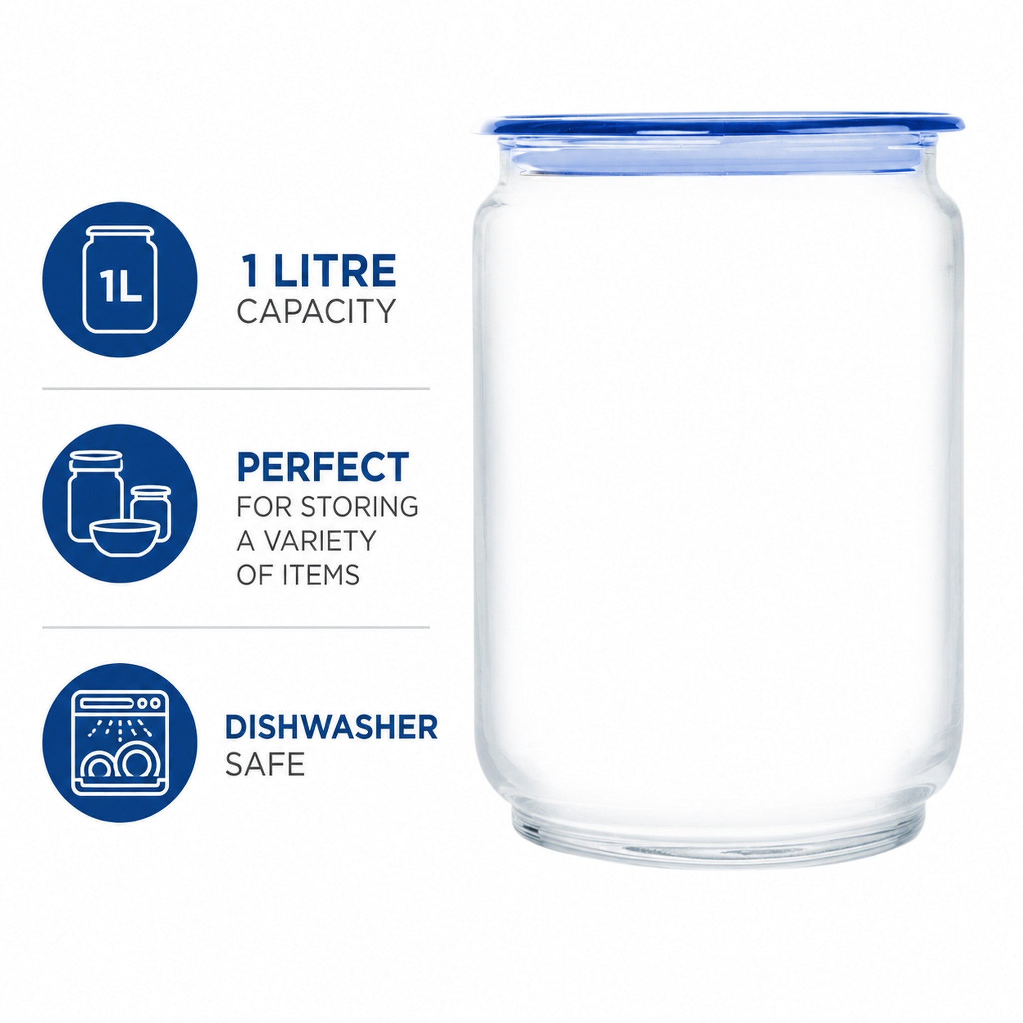 LUMINARC FLAT LID JAR BLUE, 1LT