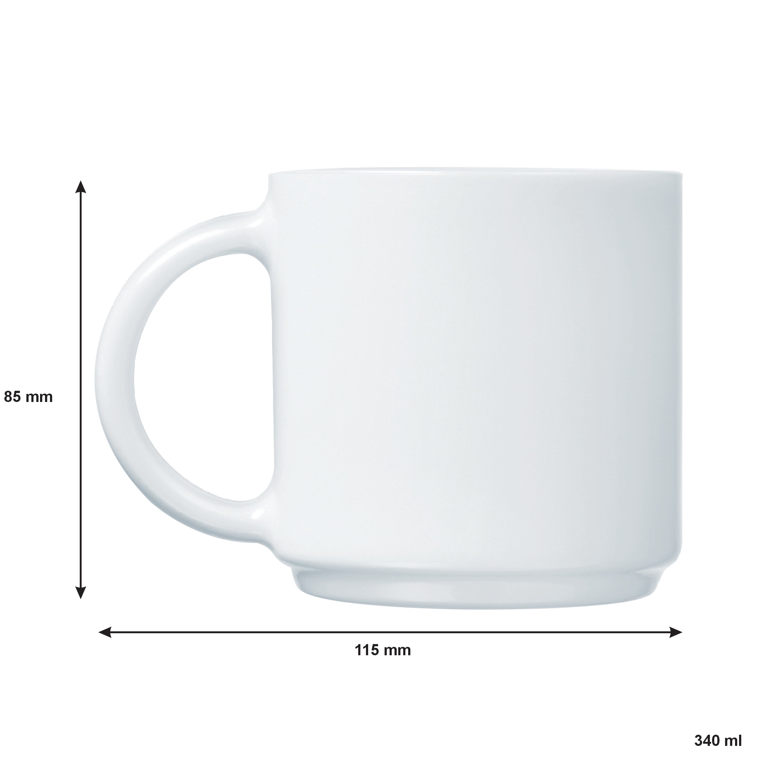 LUMINARC WHITE OPAL GLASS STACKING MUG, 340ML