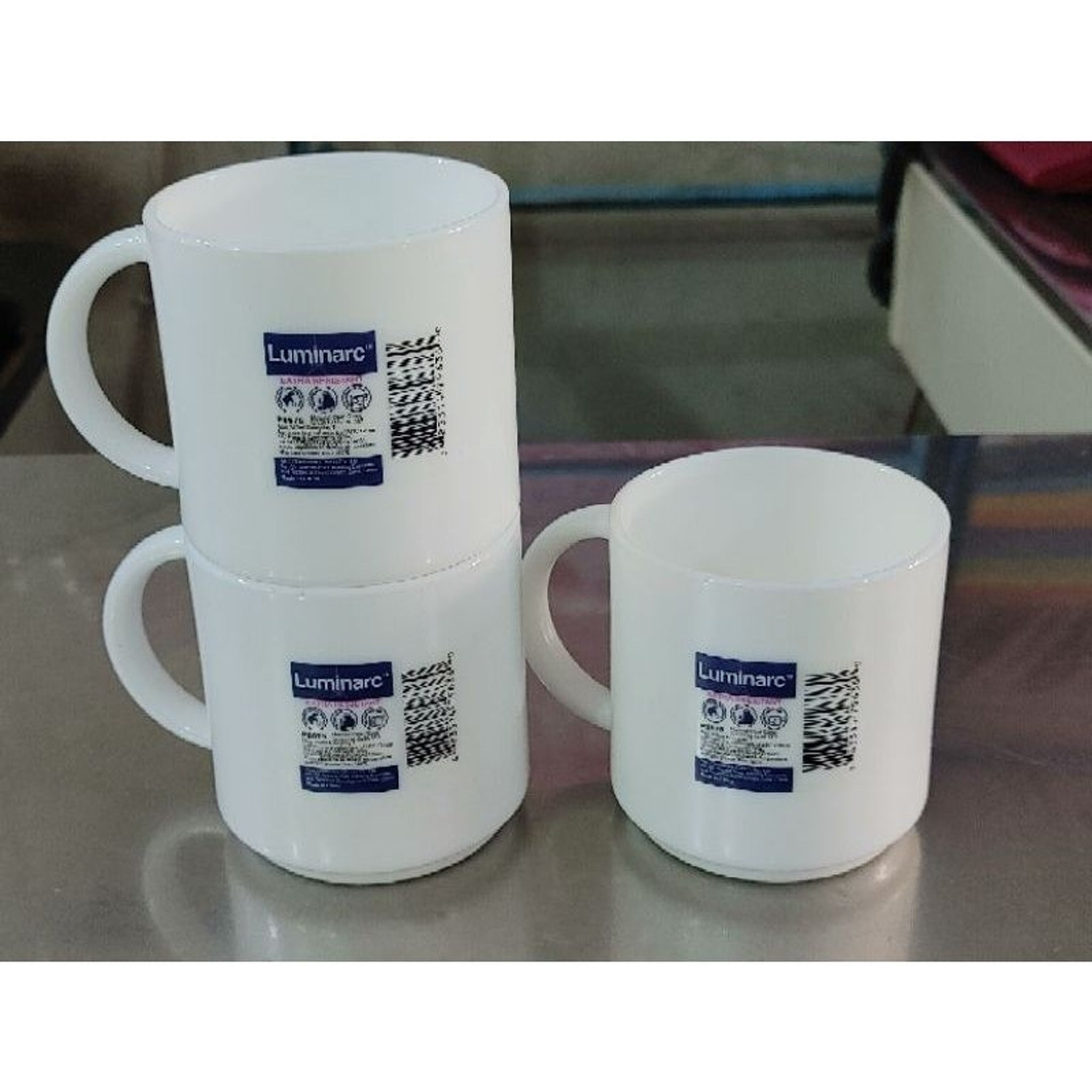 LUMINARC WHITE OPAL GLASS STACKING MUG, 340ML