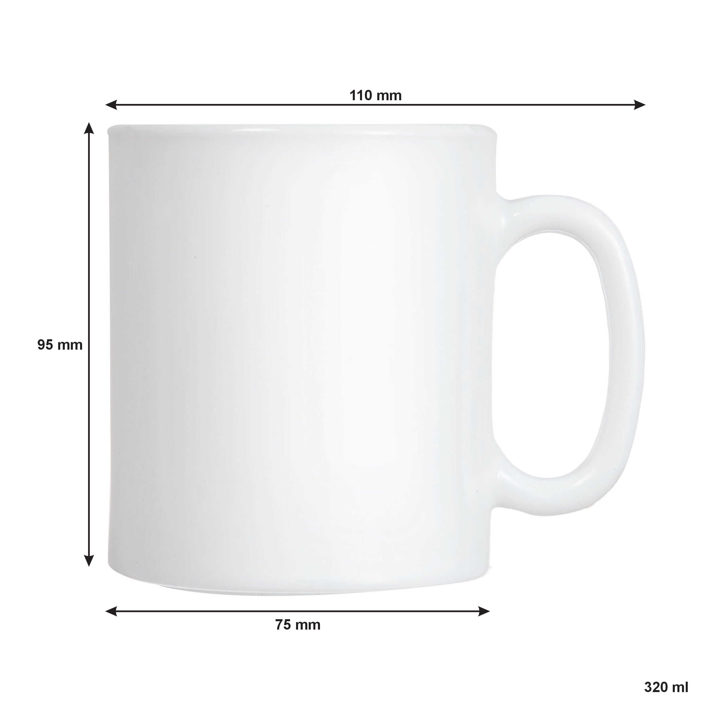 LUMINARC EVOLUTION PEPS WHITE OPAL GLASS CAN SHAPE MUG, 320ML