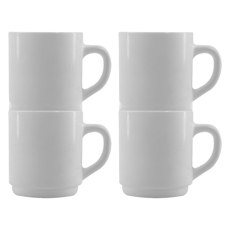 LUMINARC EVERYDAY OPAL GLASS WHITE CAN SHAPE STACKING MUG, (290ML)