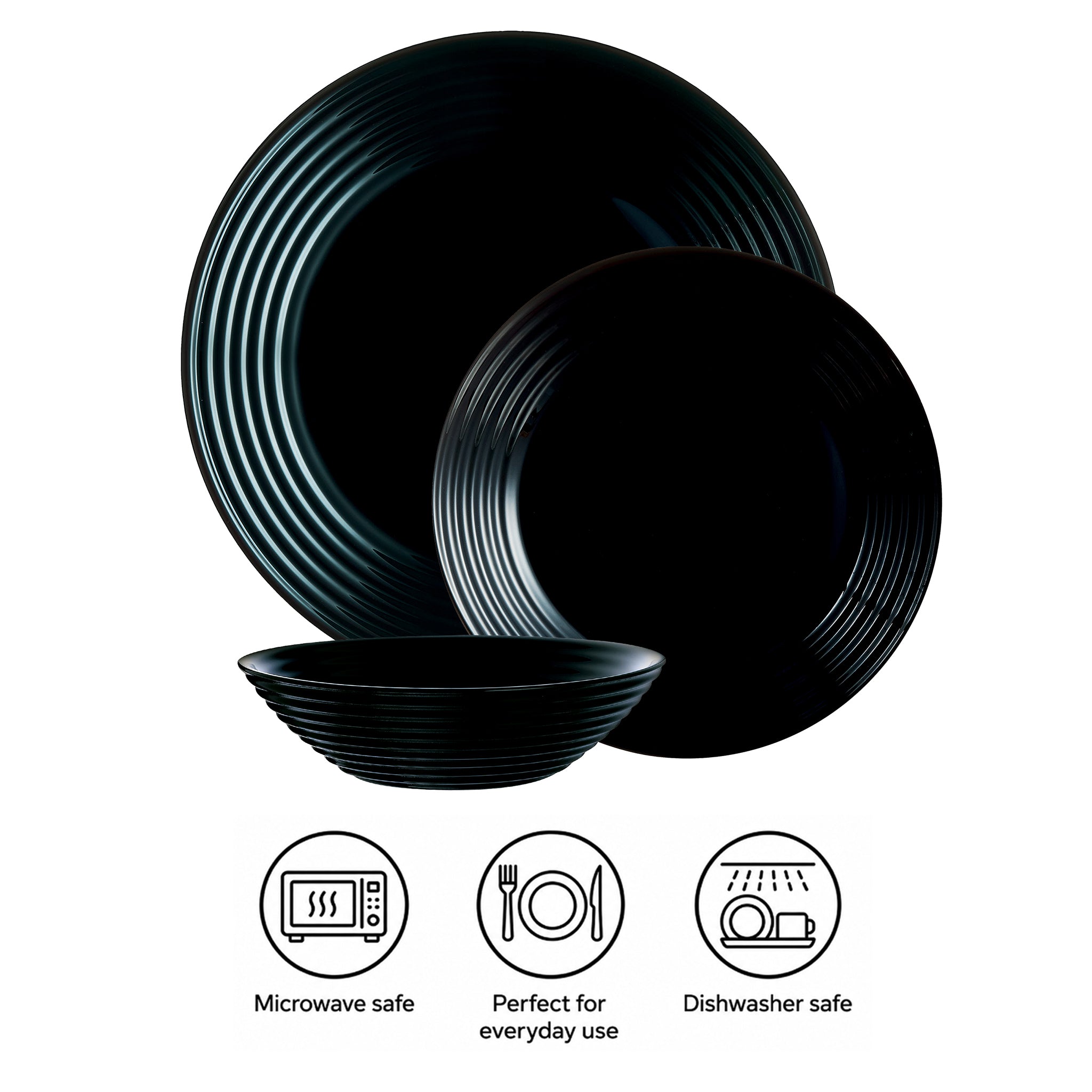 LUMINARC HARENA BLACK OPAL DINNERWARE 12PCE SET