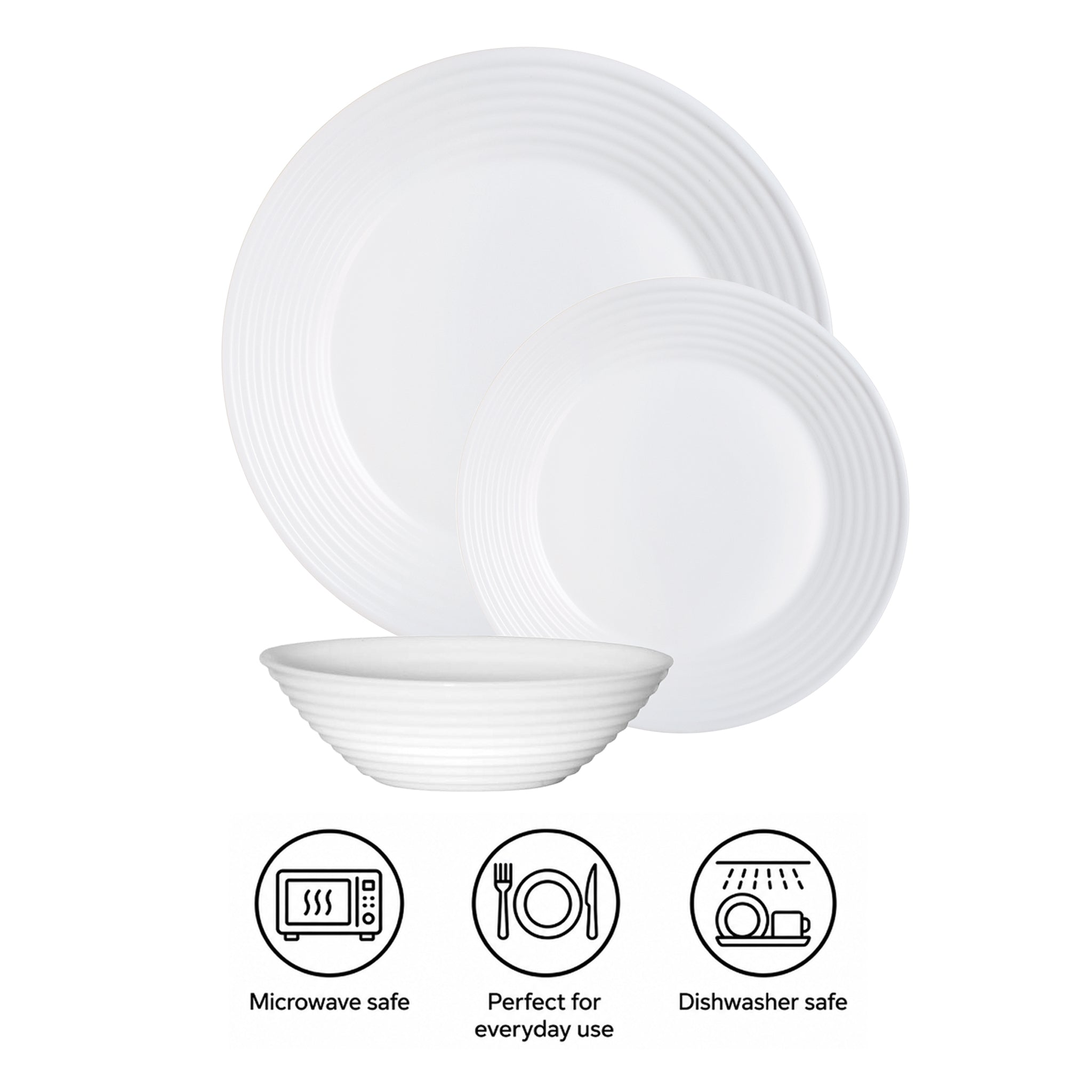 LUMINARC STAIRO WHITE OPAL DINNERWARE 12PCE SET