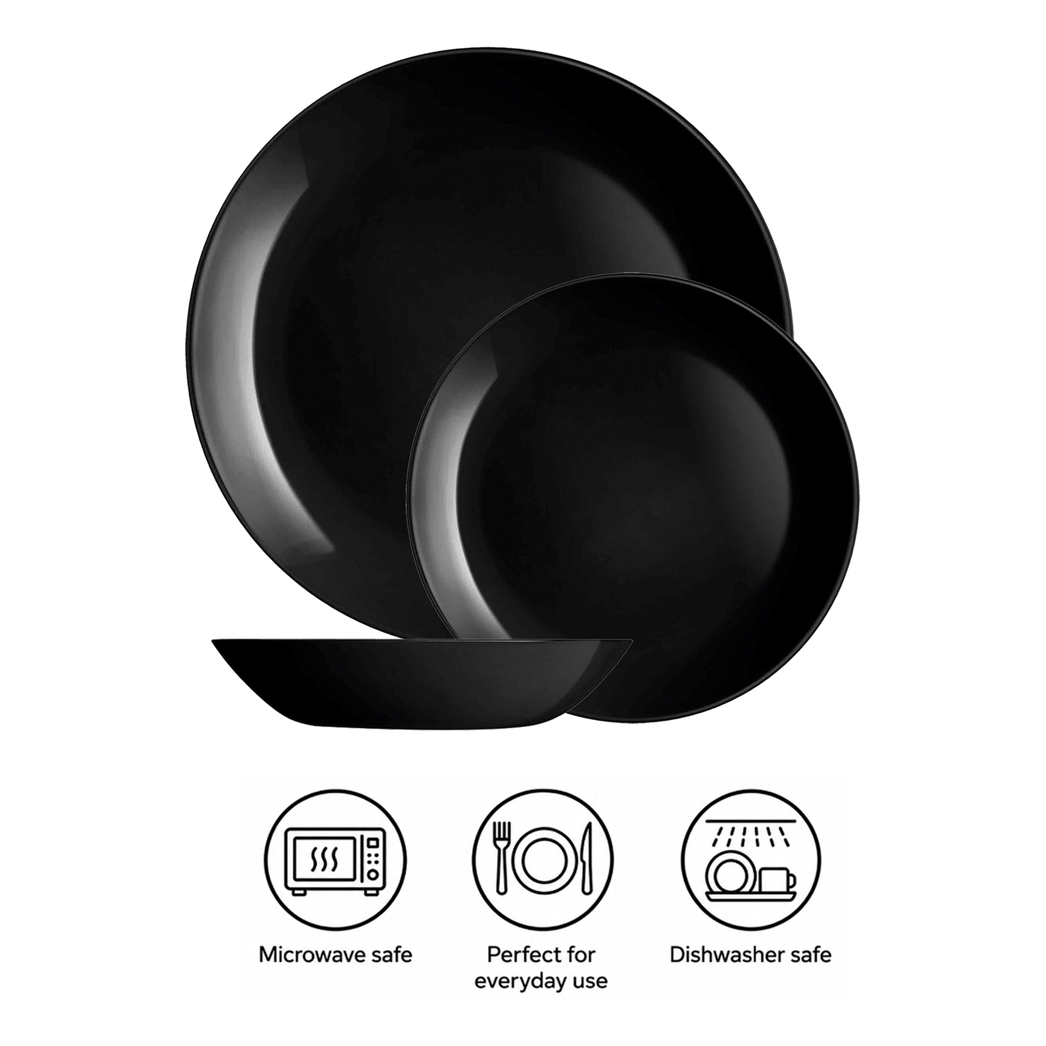 LUMINARC OPAL BLACK DINNERWARE 12 PIECE SET