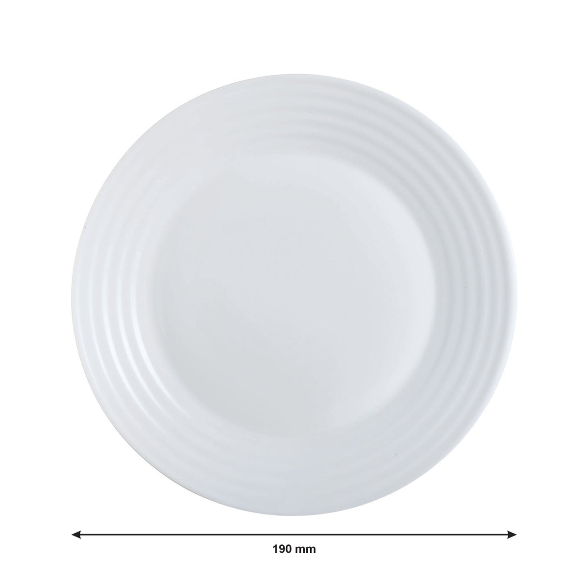 LUMINARC STAIRO WHITE OPAL TEMPERED GLASS SIDE PLATE, 190MM DIA